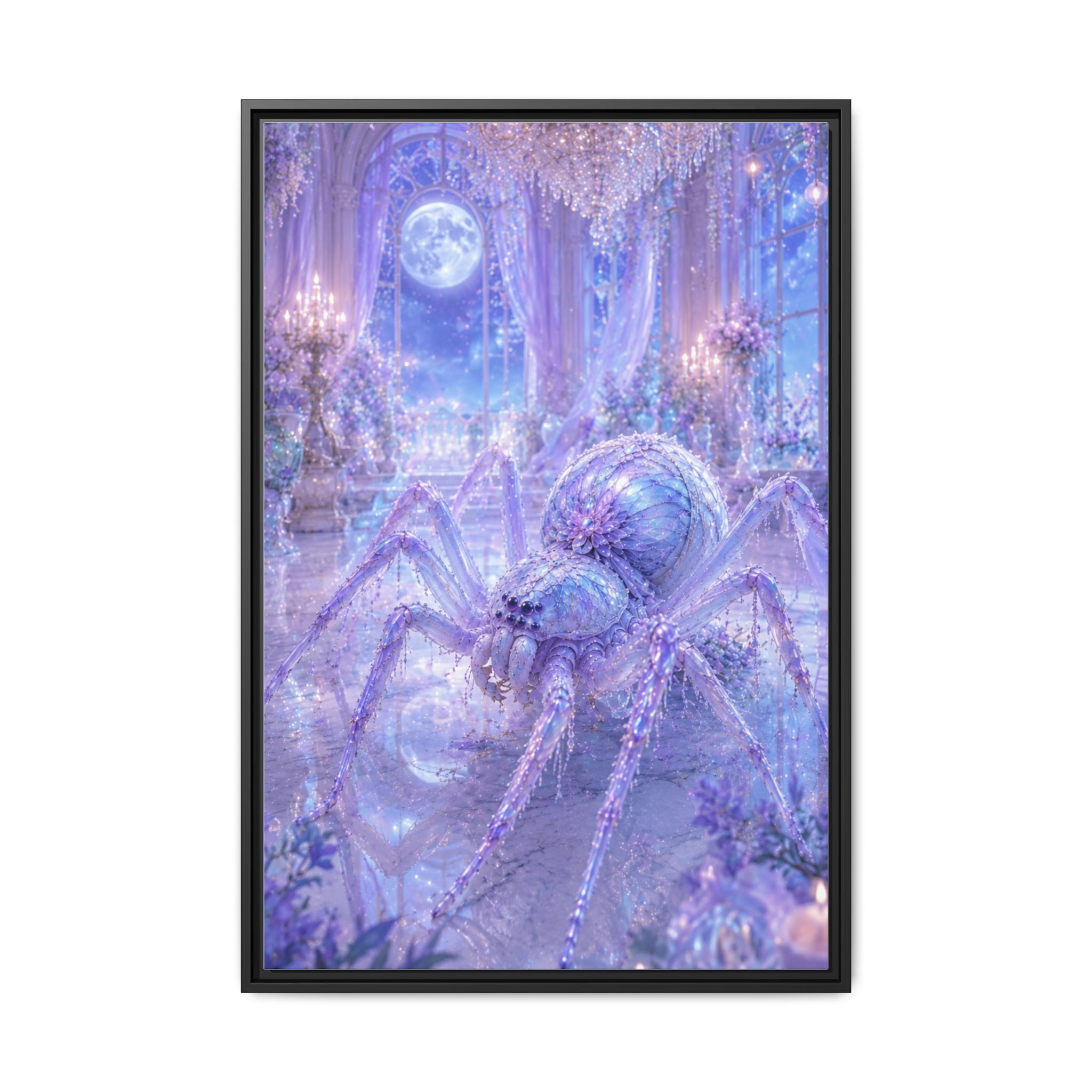 Moonlit Spider Fantasy Canvas Print — Lavender Enchanted Wall Art (Framed)