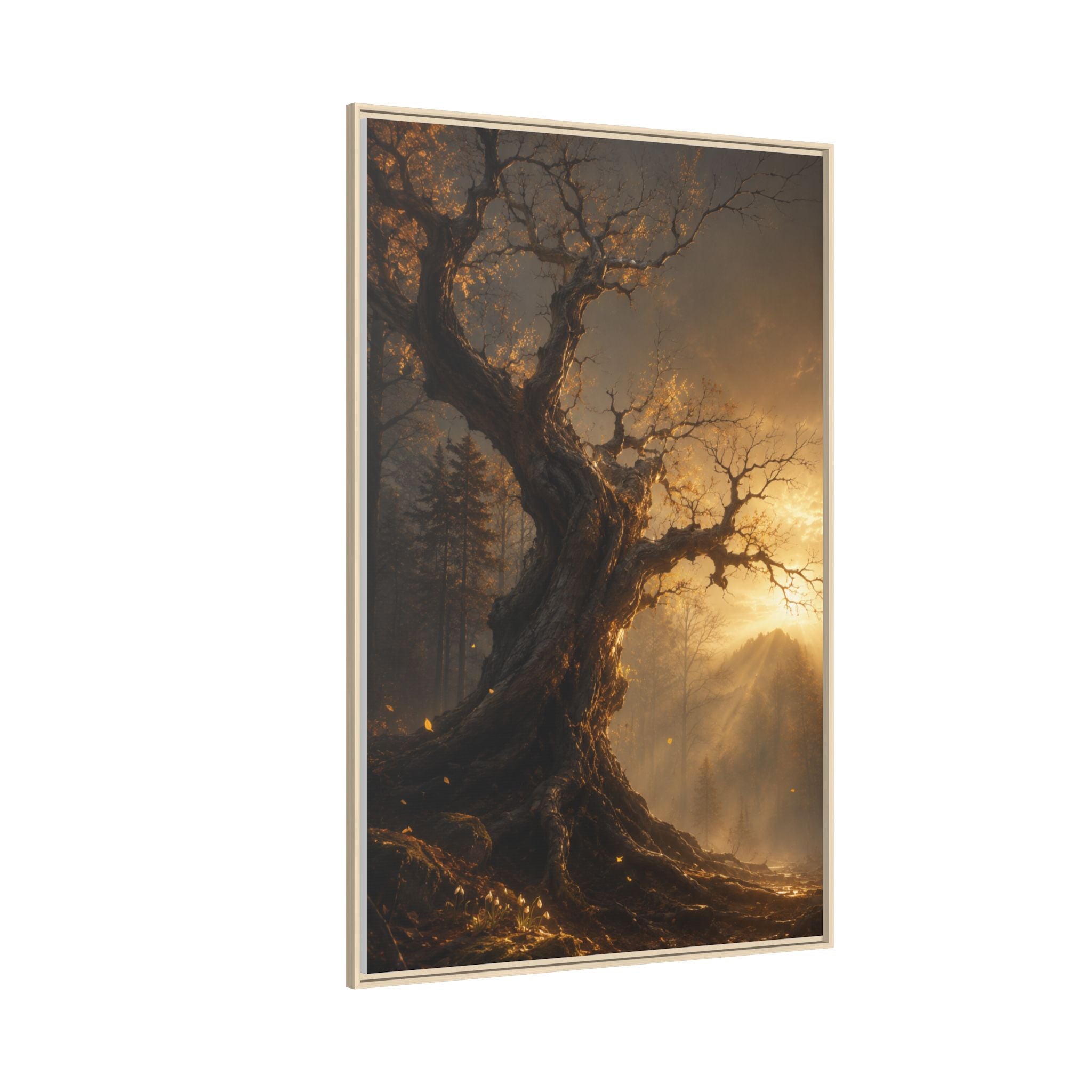 Framed Matte Canvas Art — Mystical Golden Forest Tree Print