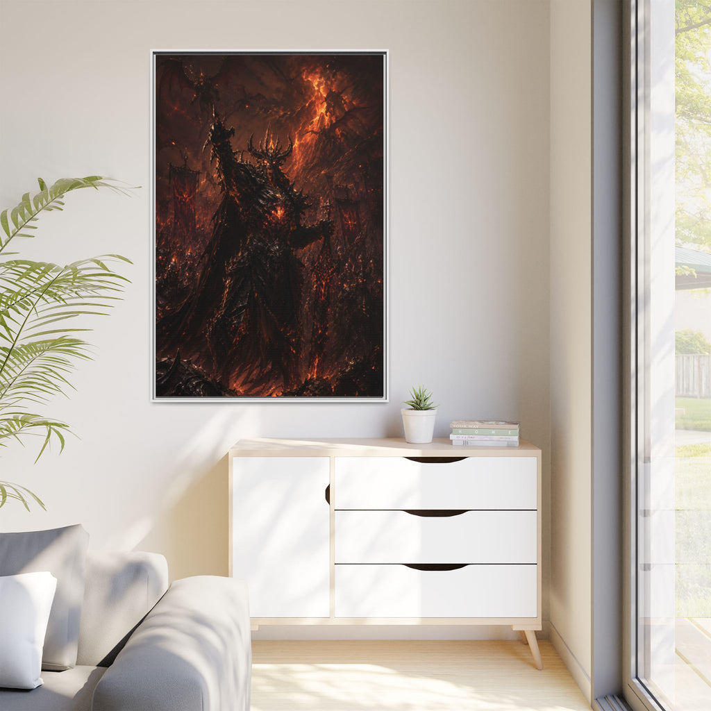 Framed Matte Canvas: Infernal Dark Lord Fantasy Wall Art