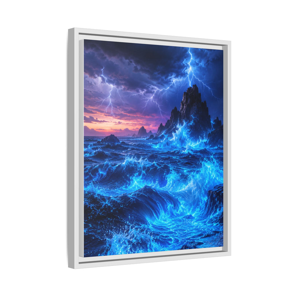 Framed Matte Canvas Art — Electric Stormy Ocean Landscape