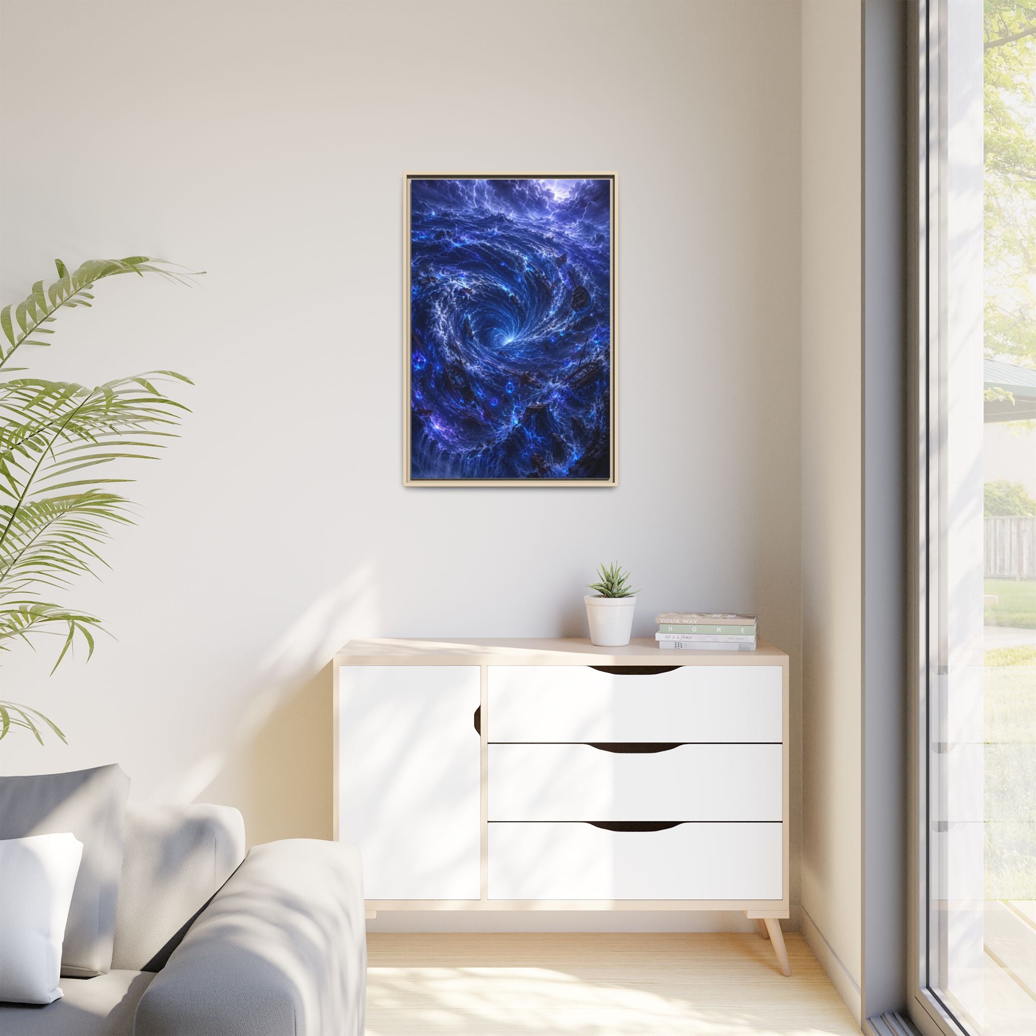 Framed Matte Canvas - Blue Cosmic Vortex Wall Art