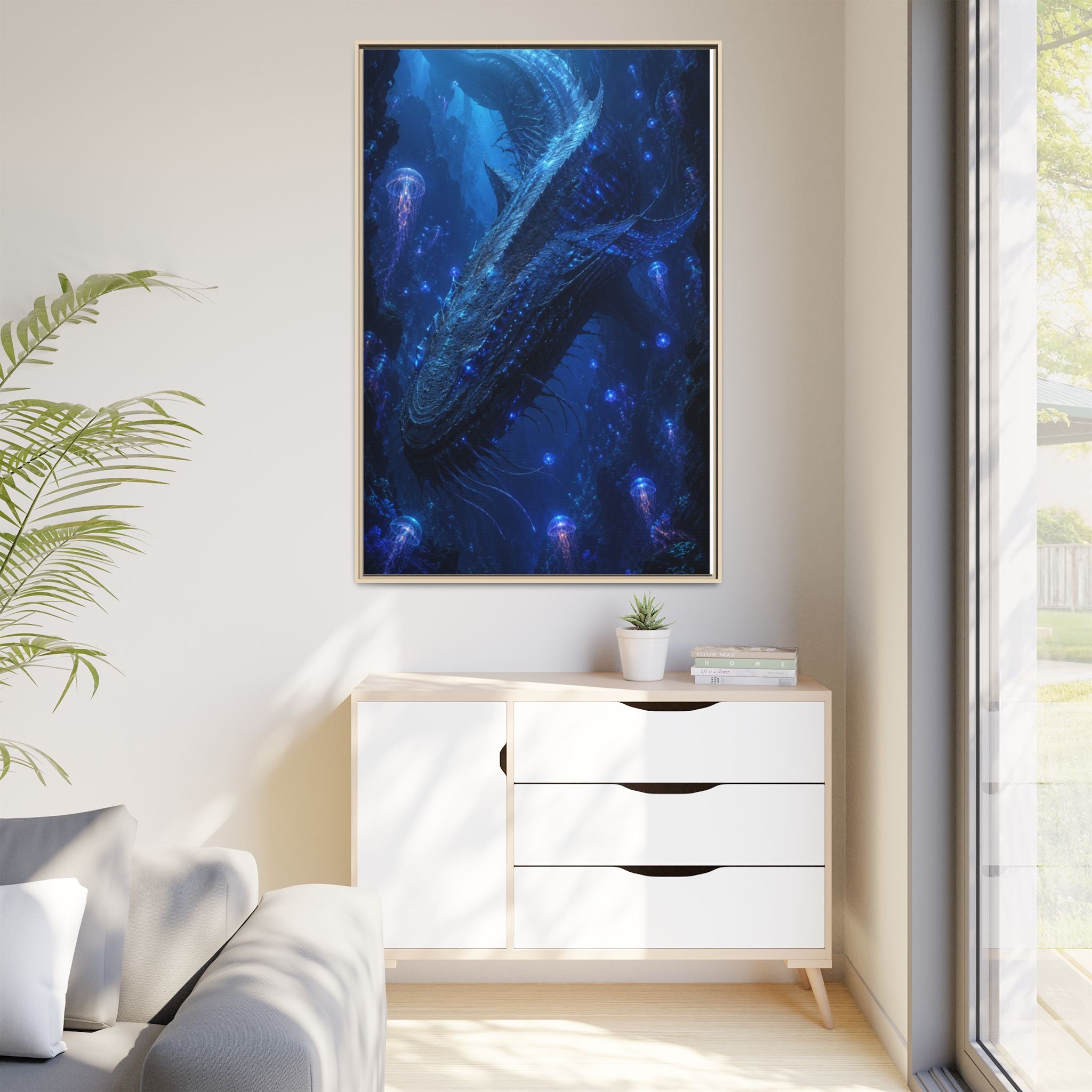 Framed Matte Canvas Art - Deep Sea Leviathan Fantasy Print