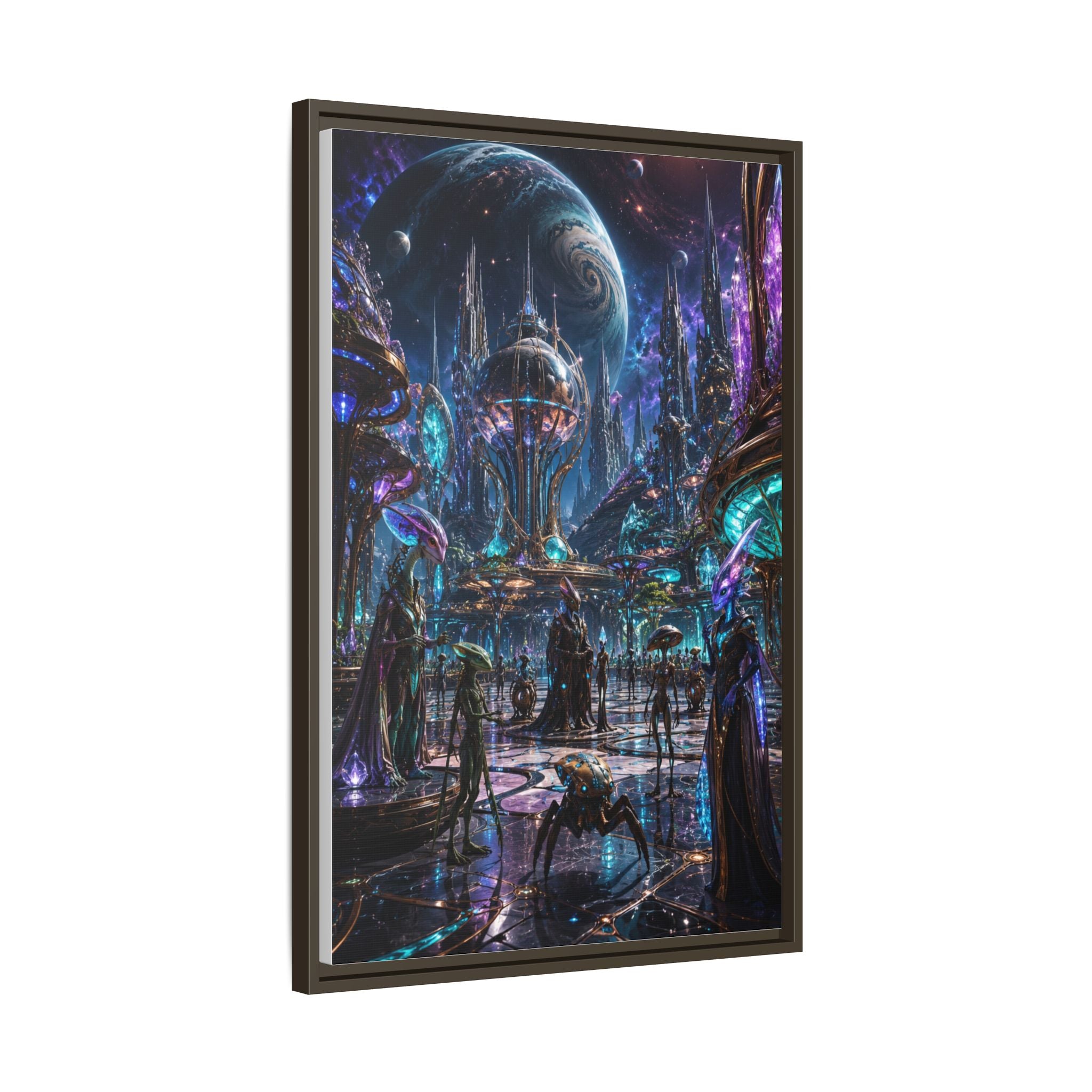 Framed Matte Canvas - Neon Sci‑Fi Cityscape Wall Art
