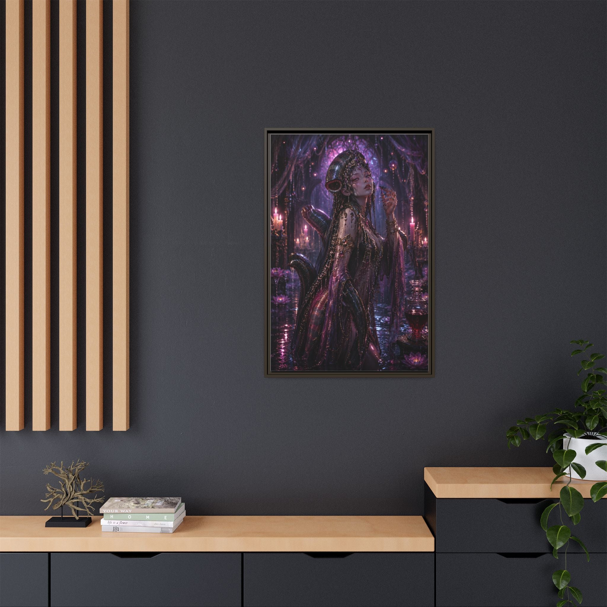 Gothic Fantasy Goddess Matte Canvas Print — Framed Dark Purple Wall Art