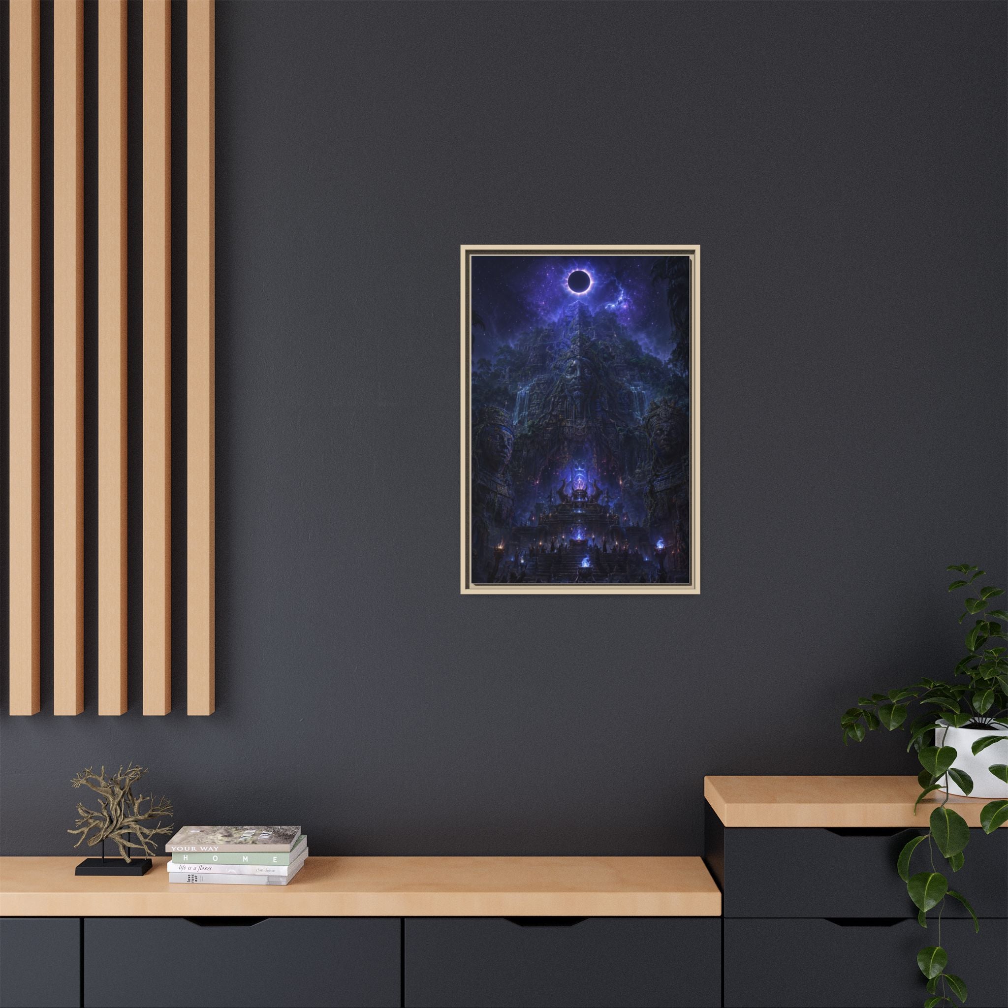 Dark Fantasy Canvas Print — Eclipse Over Mystic Citadel (Framed Matte)