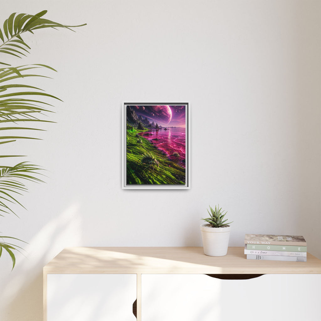 Framed Matte Canvas - Neon Alien Landscape Wall Art