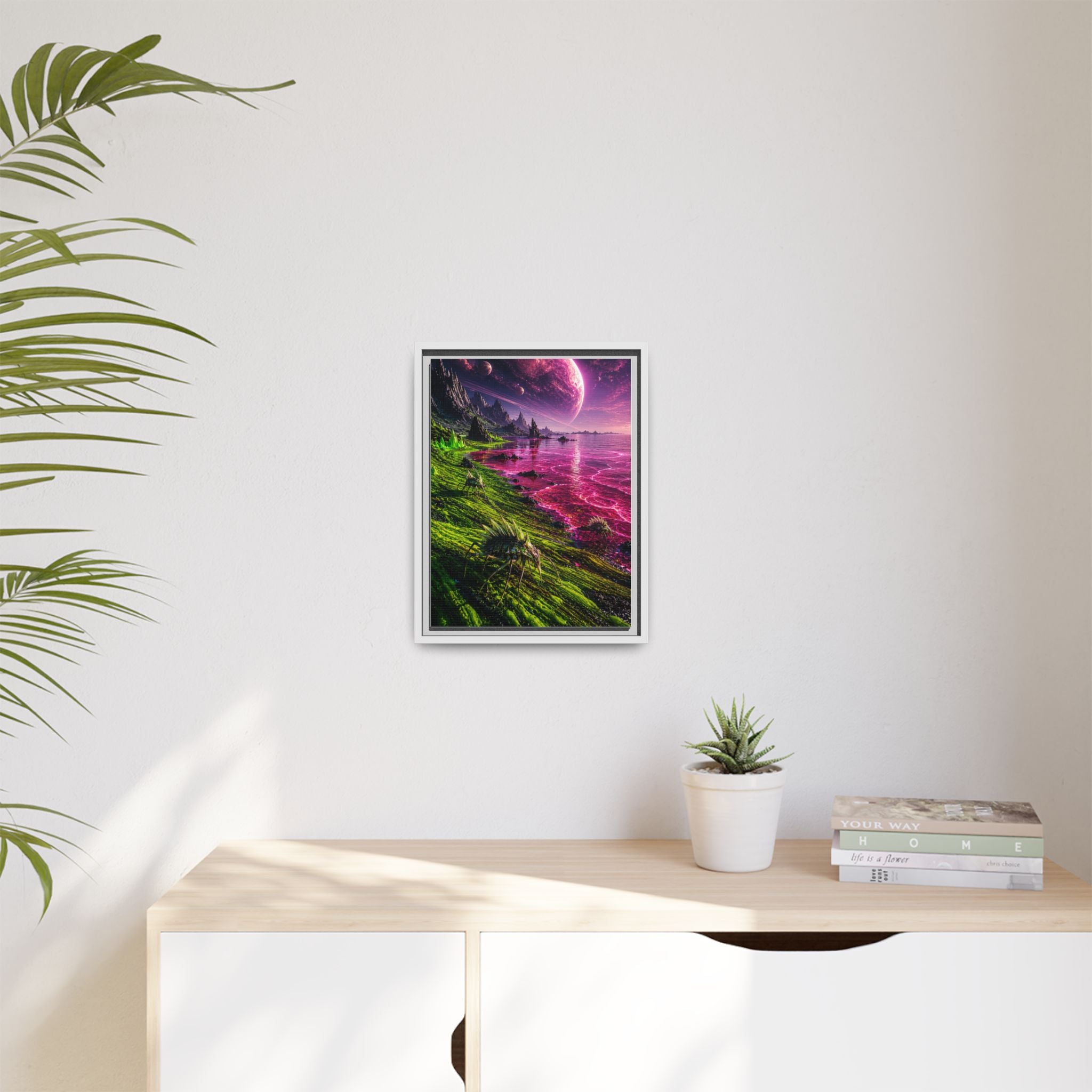 Framed Matte Canvas - Neon Alien Landscape Wall Art