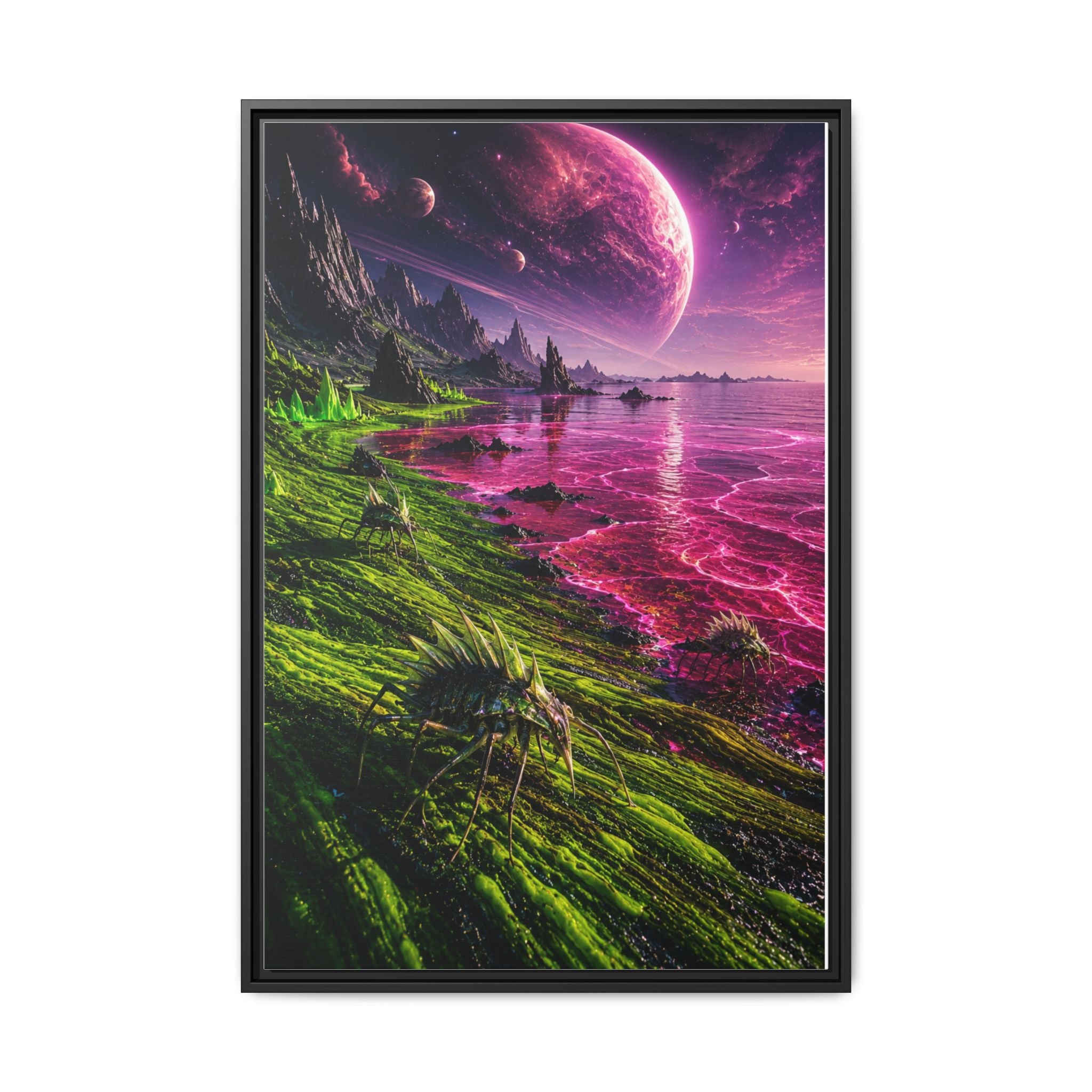 Framed Matte Canvas - Neon Alien Landscape Wall Art