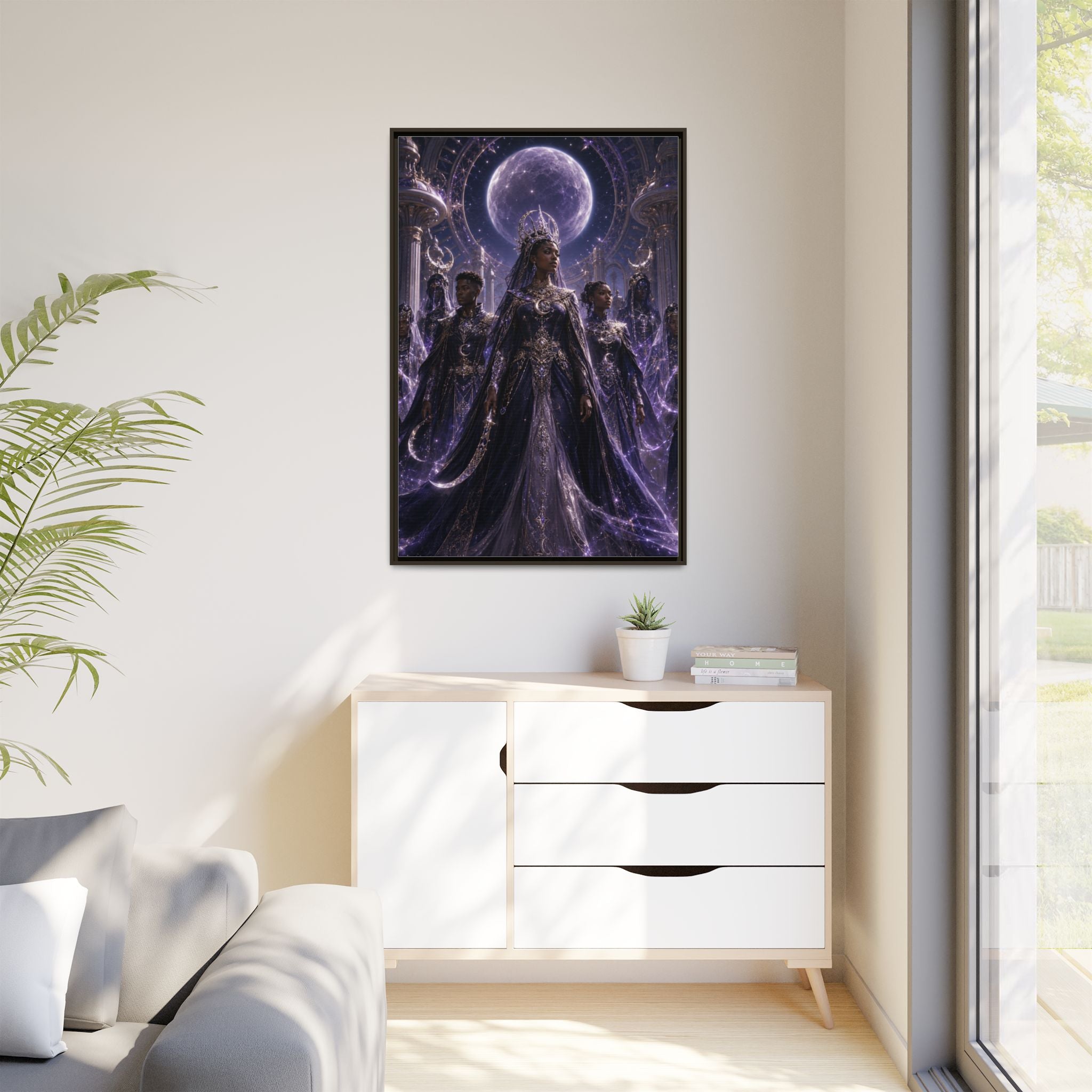 Mystic Moon Queen Framed Matte Canvas Print — Fantasy Royalty Wall Art