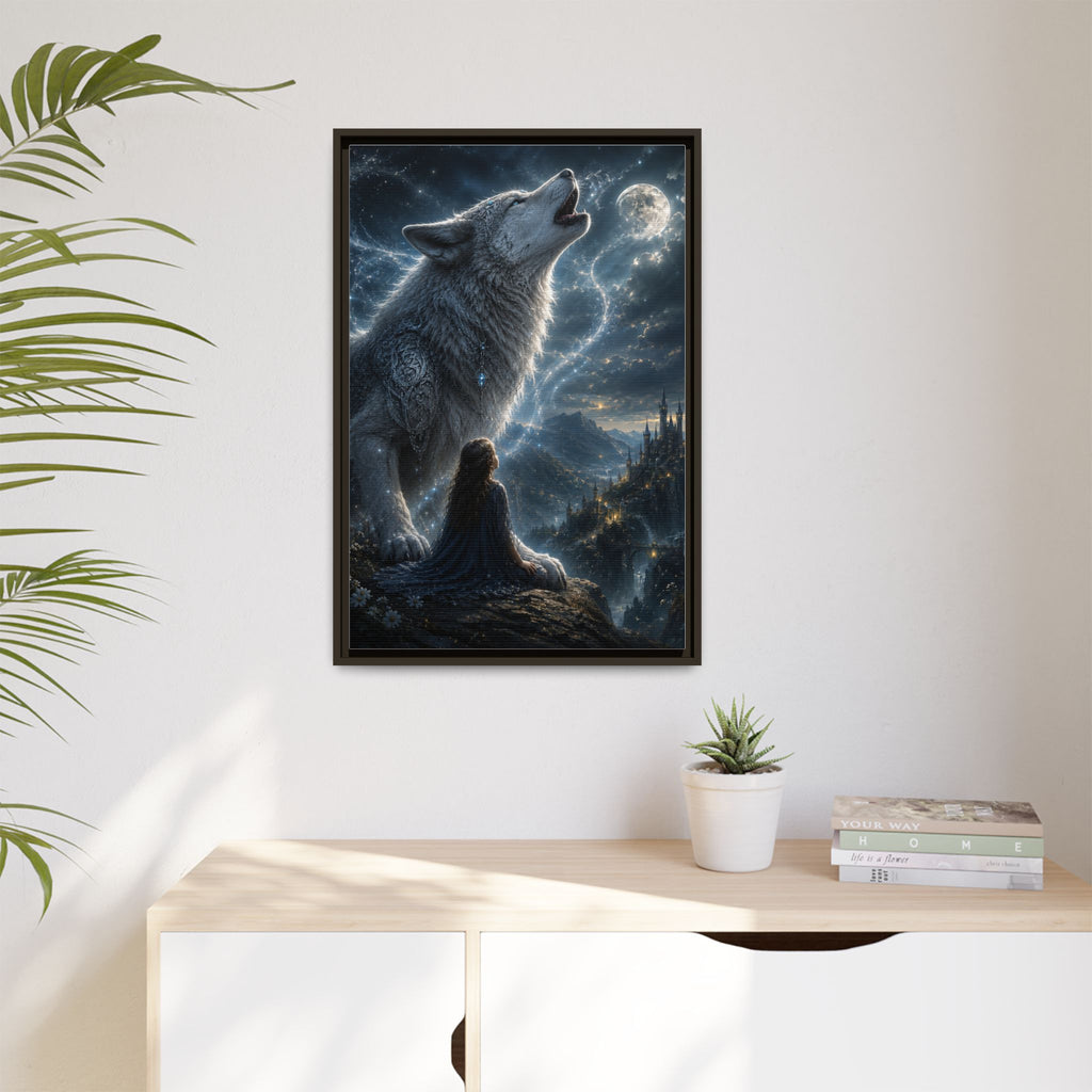 Howling Wolf Moon Matte Canvas Print — Framed Fantasy Wall Art