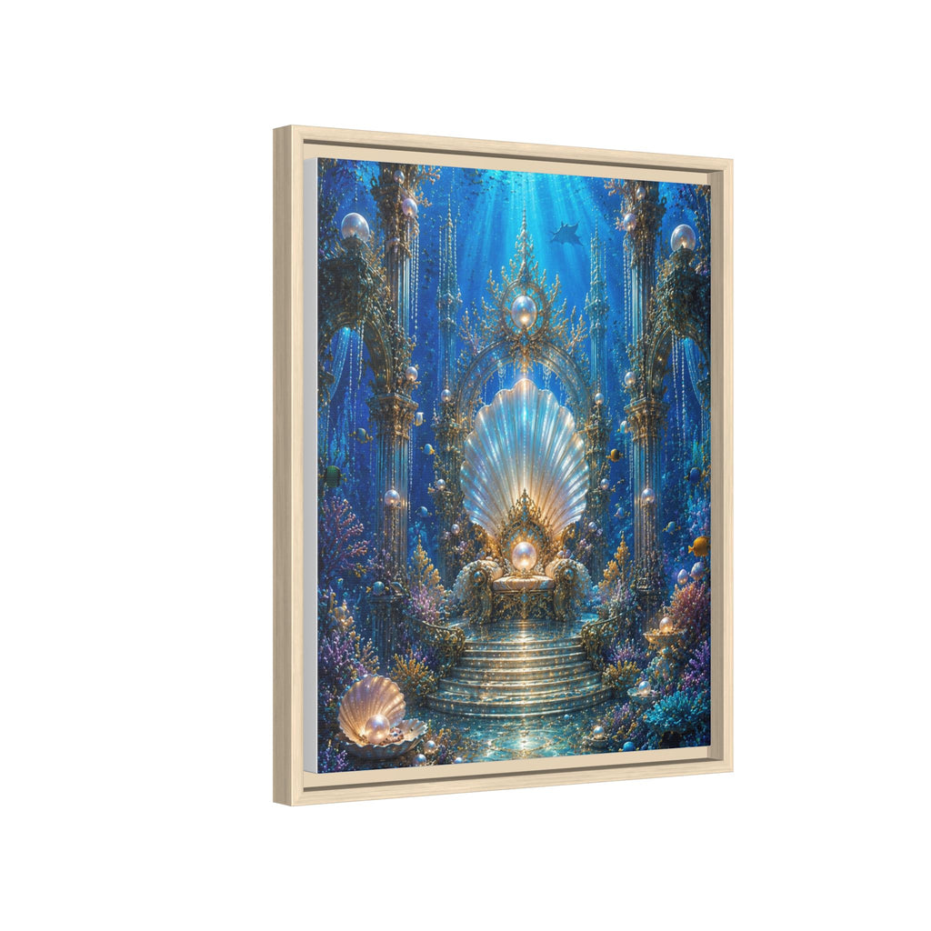 Underwater Palace Framed Canvas Art — Mermaid Throne Ocean Fantasy Print
