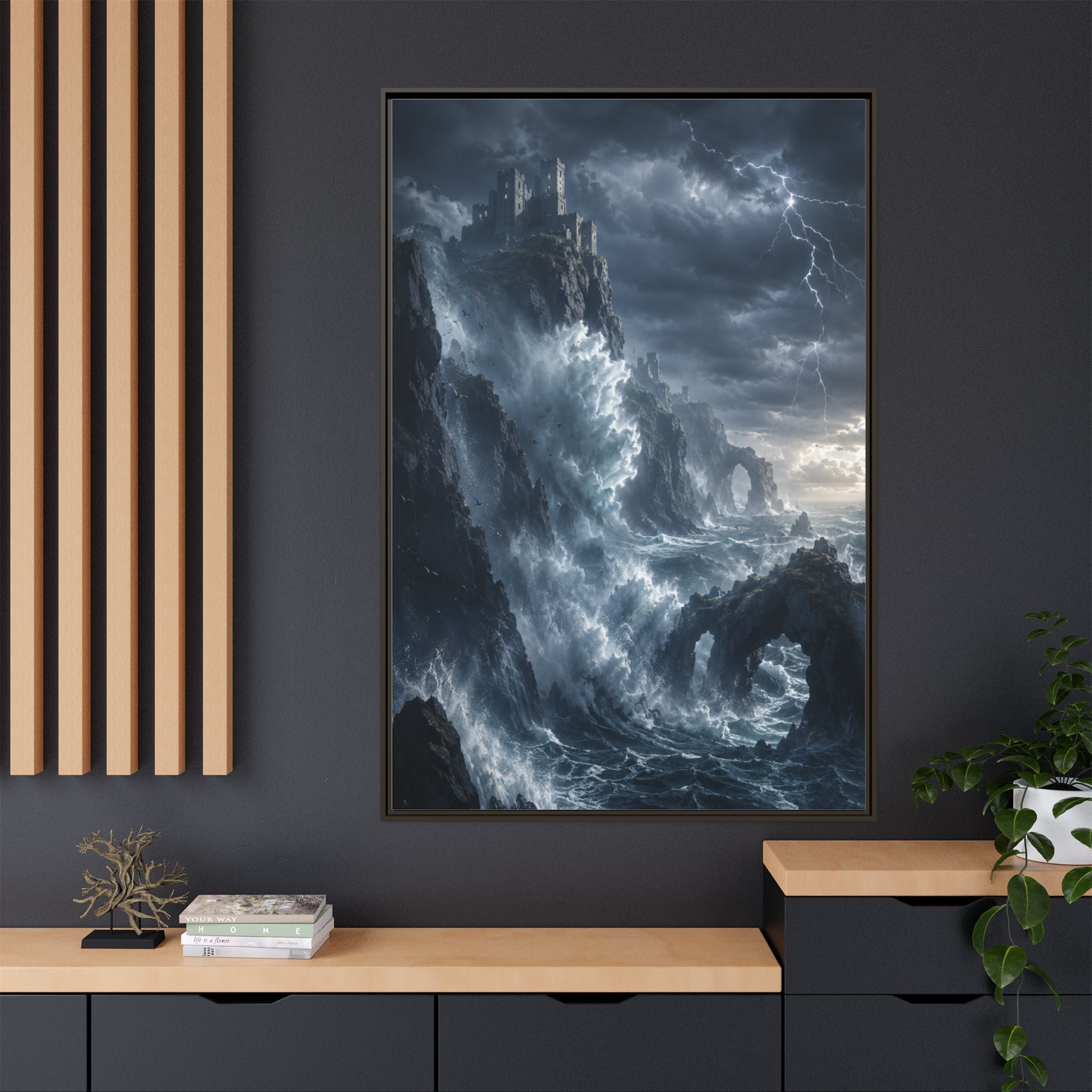 Framed Matte Canvas - Stormy Ocean Fantasy Wall Art