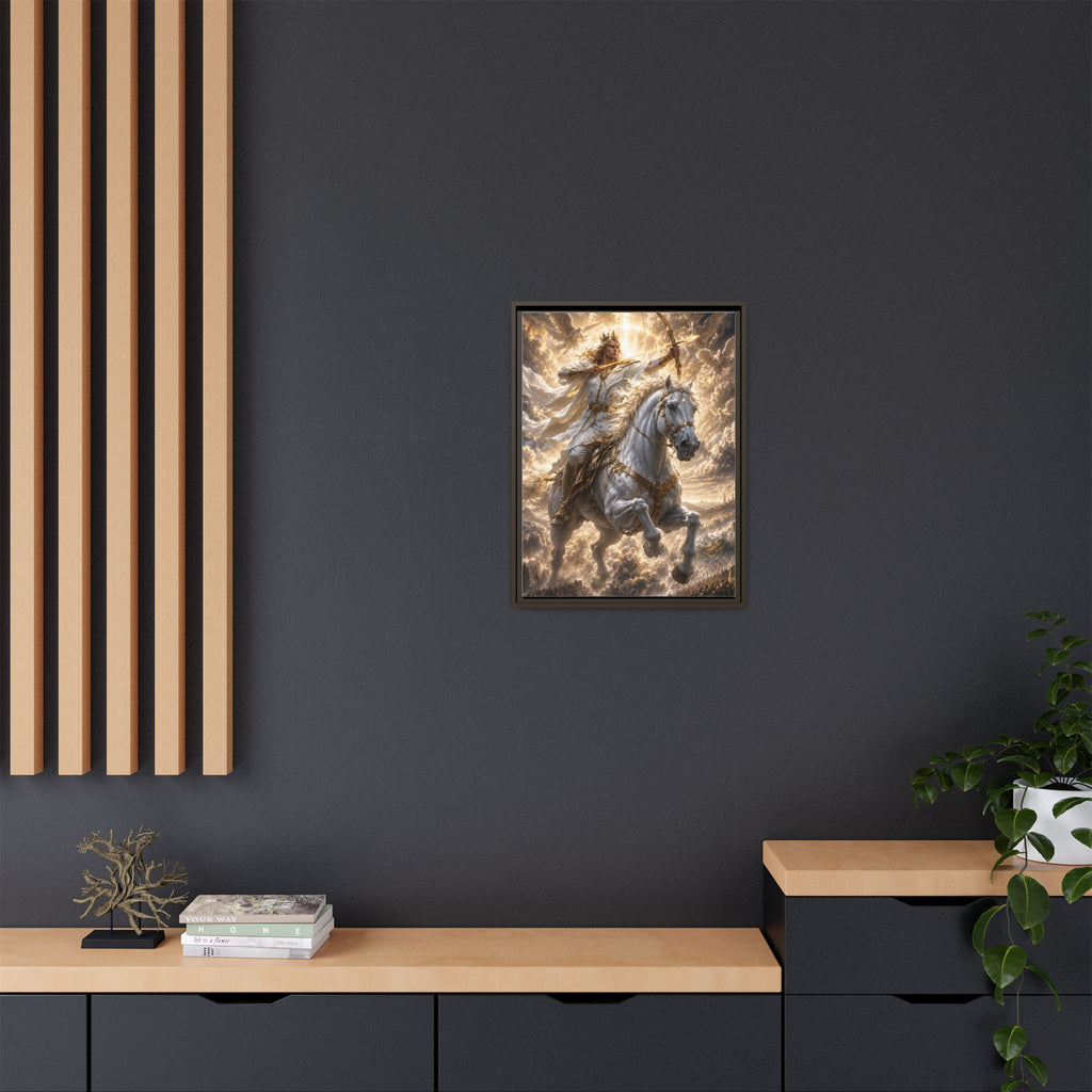 Mythic Warrior on White Steed — Framed Matte Canvas Wall Art