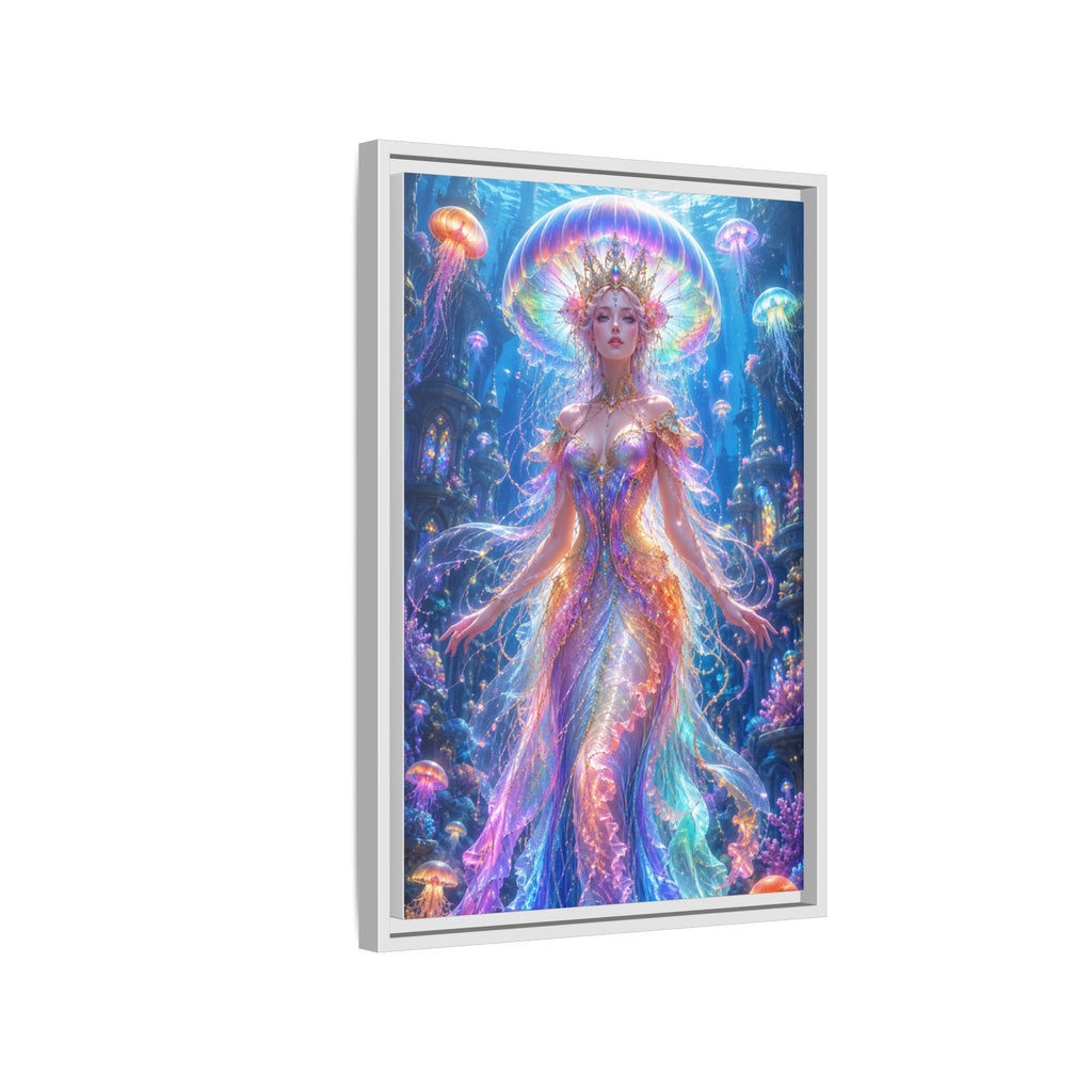 Jellyfish Queen Framed Canvas Art — Vibrant Mermaid Goddess Wall Print