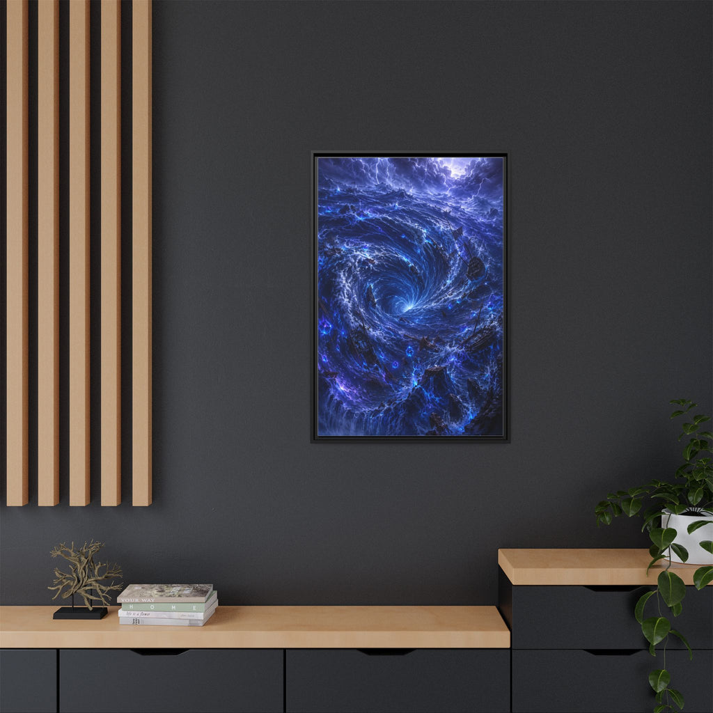 Framed Matte Canvas - Blue Cosmic Vortex Wall Art