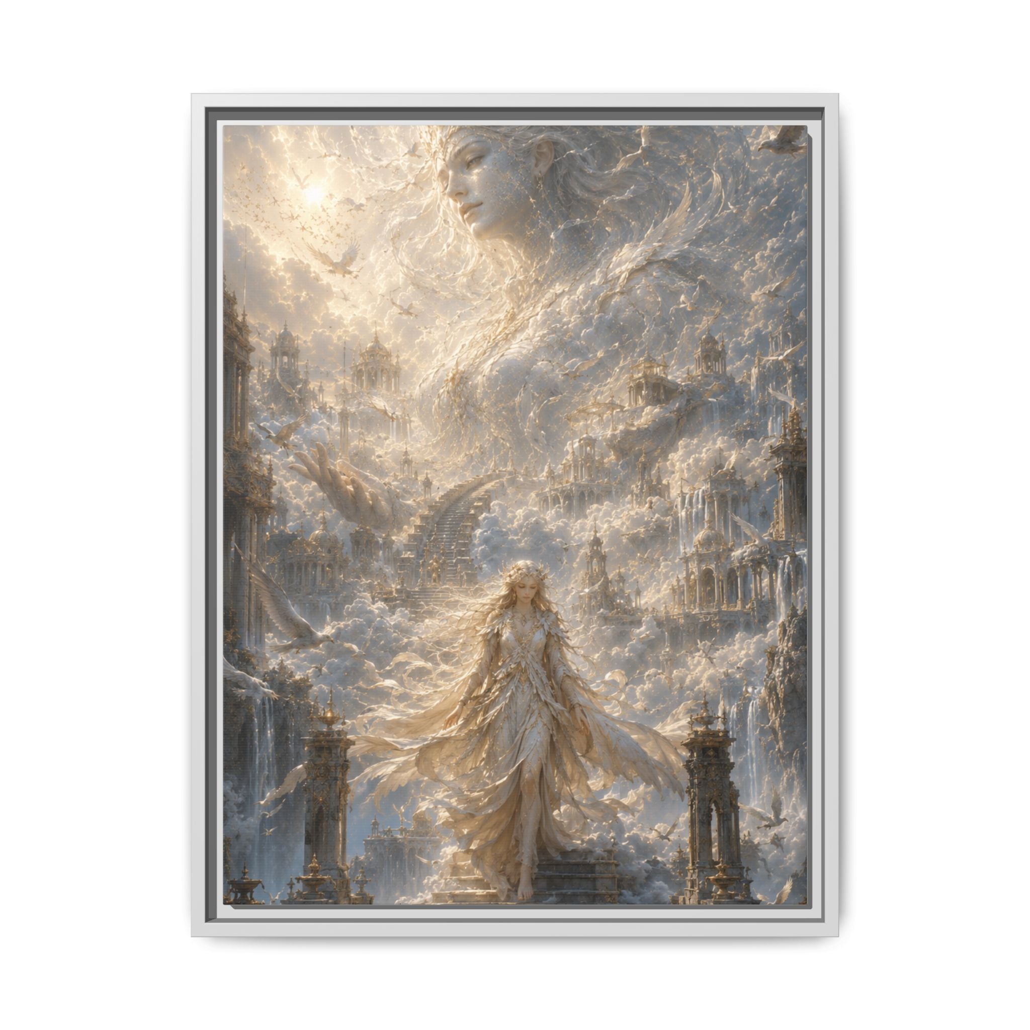 Ethereal Goddess Matte Framed Canvas Art — Dreamlike Fantasy Wall Decor