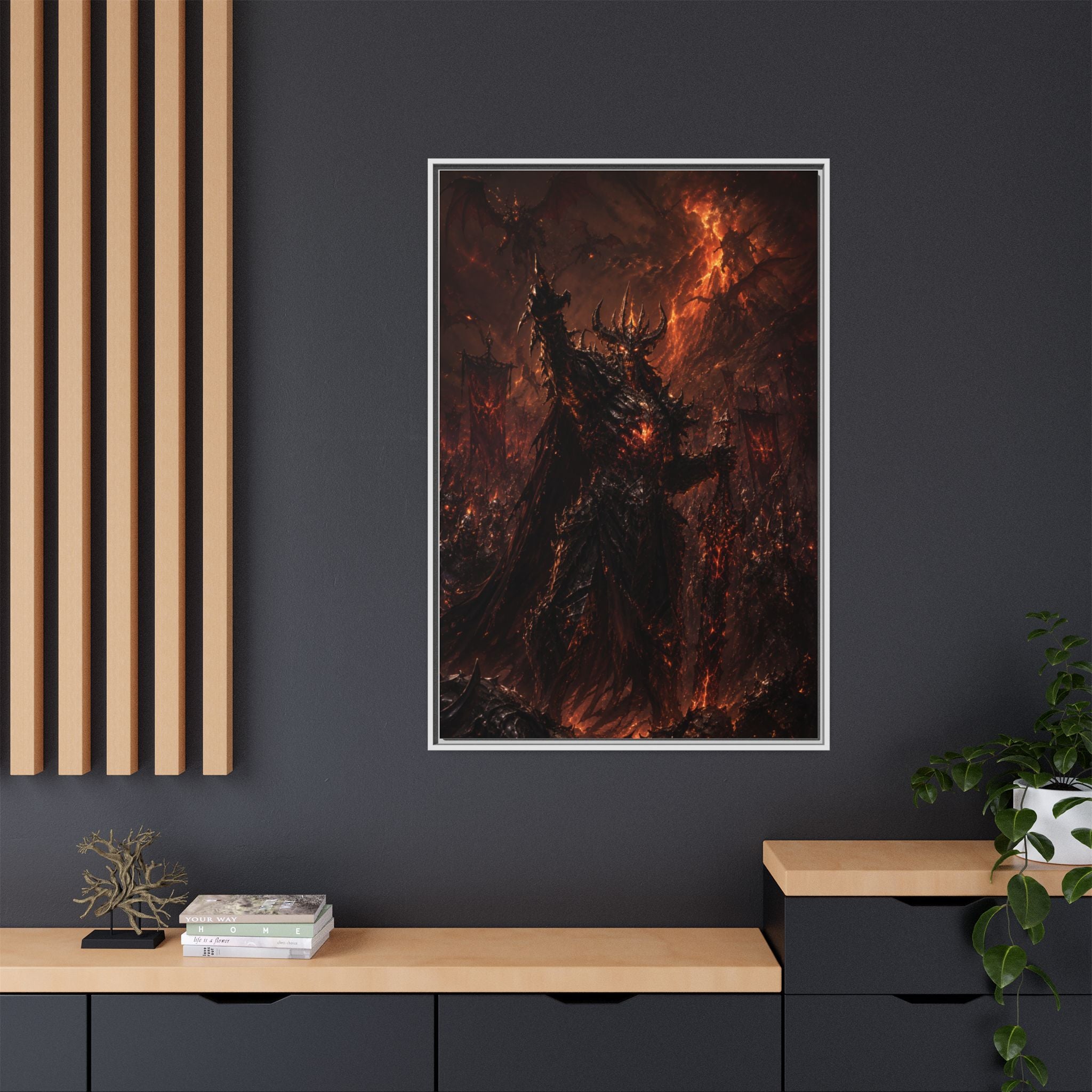 Framed Matte Canvas: Infernal Dark Lord Fantasy Wall Art