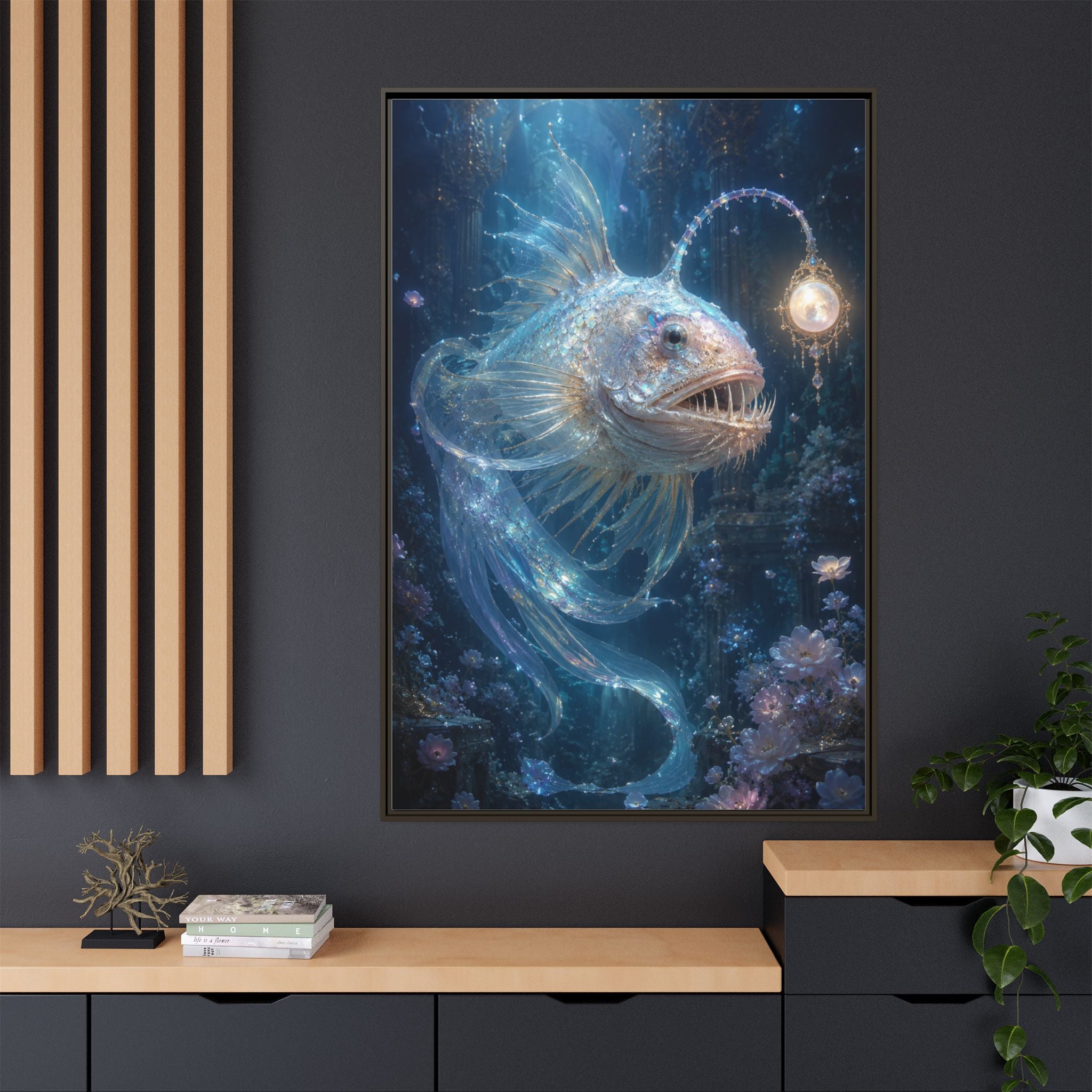 Anglerfish Fantasy Matte Canvas Print — Framed Ocean Wall Art