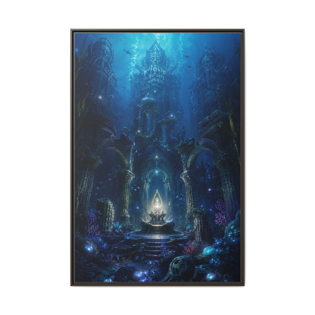 Framed Matte Canvas - Enchanted Underwater Temple Fantasy Art