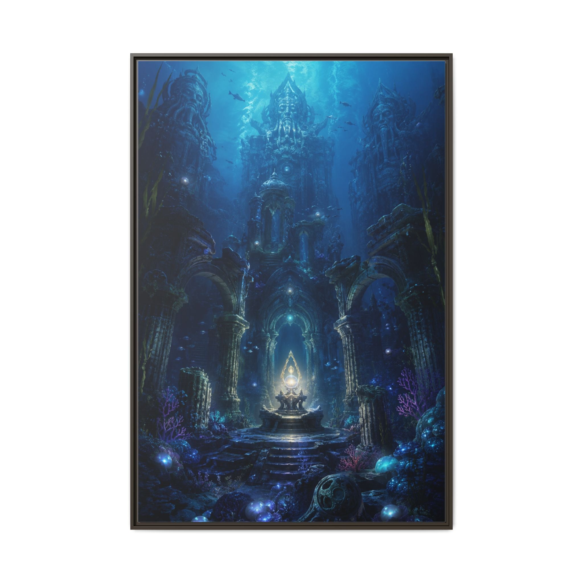 Framed Matte Canvas - Enchanted Underwater Temple Fantasy Art