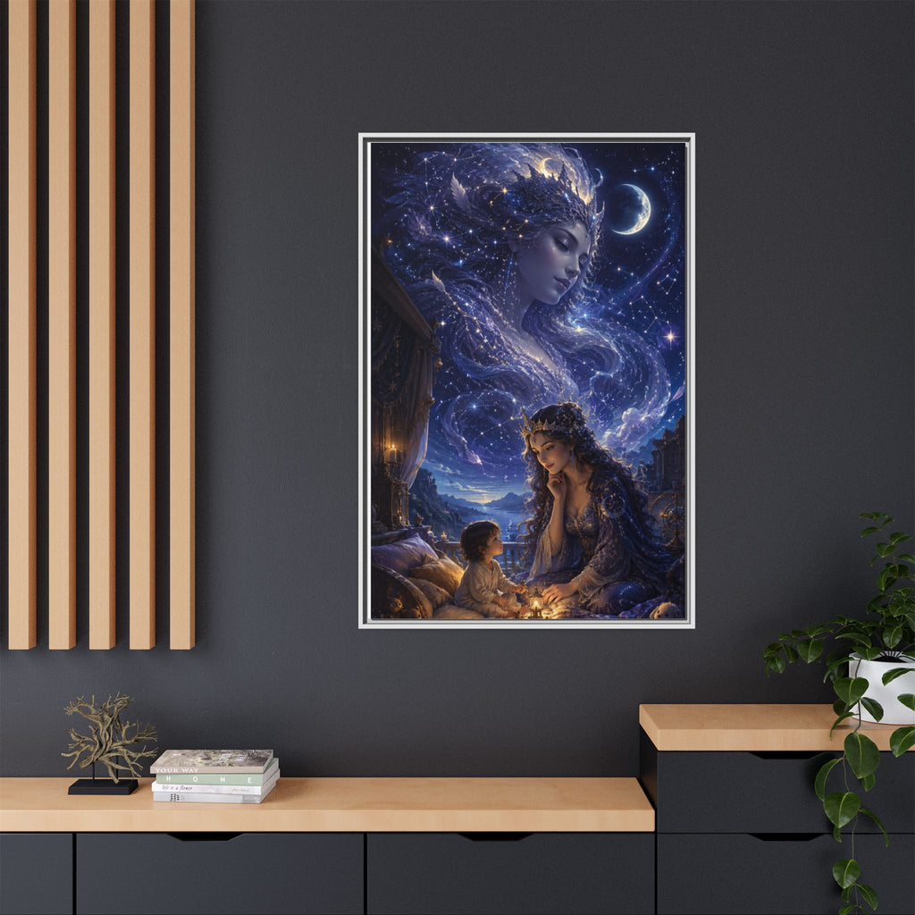 Framed Matte Canvas — Mystical Moon Mother & Child Nightscape Wall Art