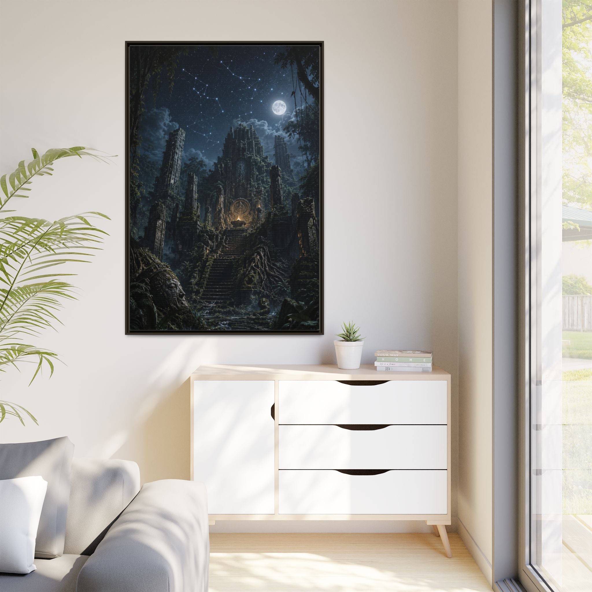 Framed Matte Canvas - Moonlit Ruins Fantasy Wall Art