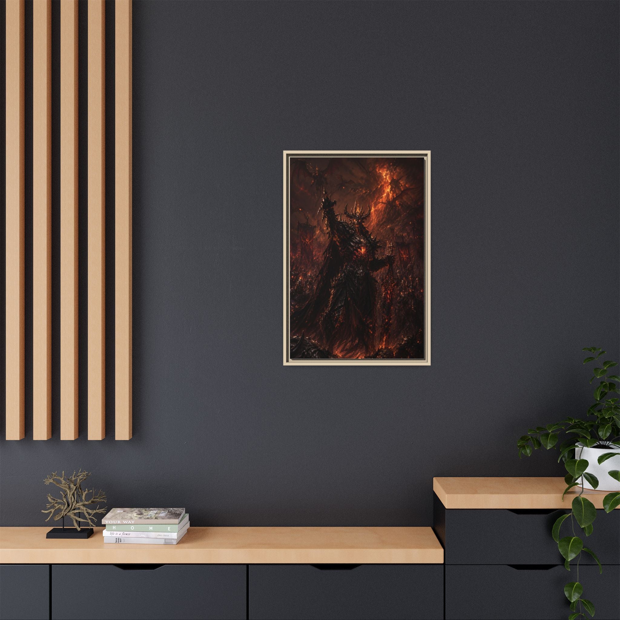 Framed Matte Canvas: Infernal Dark Lord Fantasy Wall Art