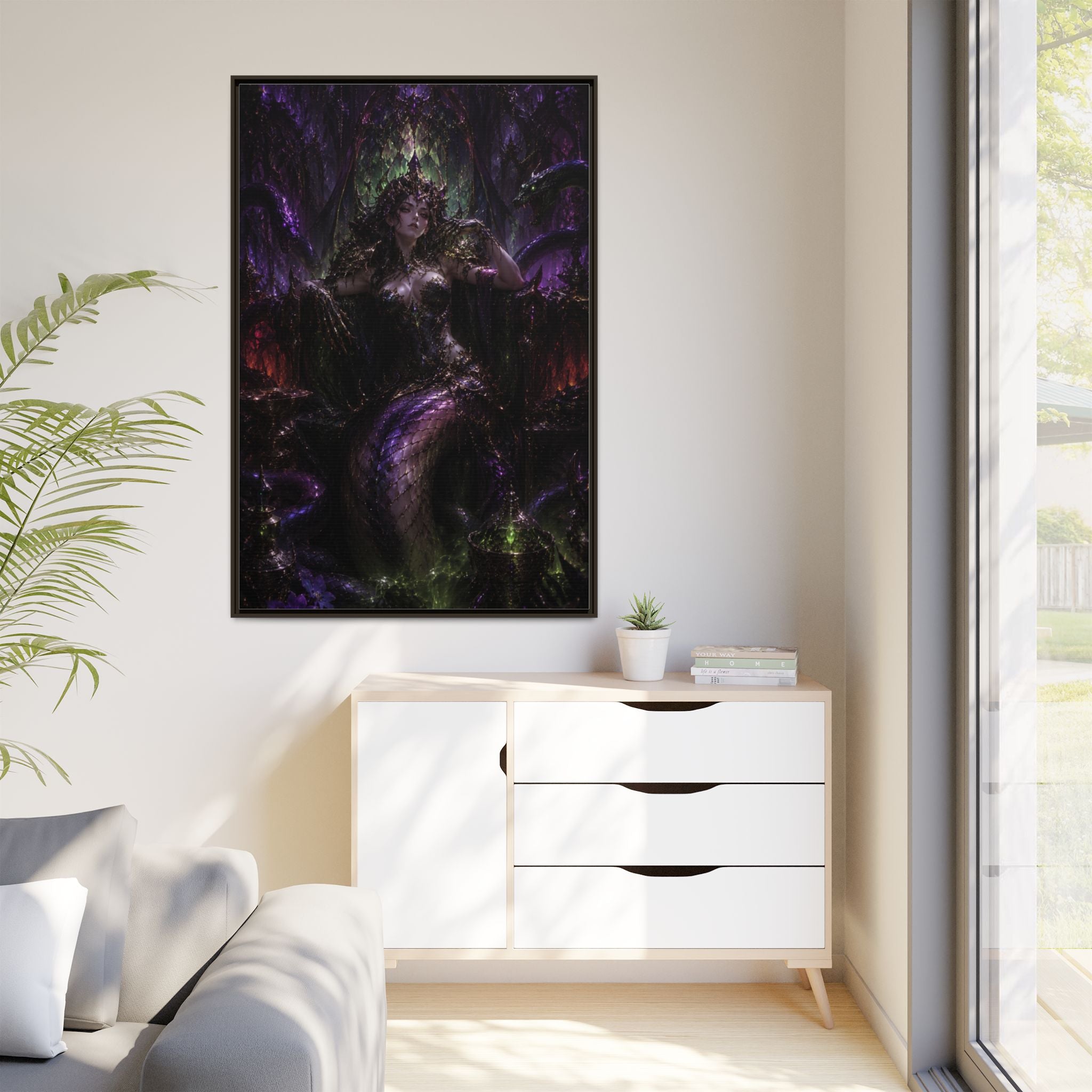 Dark Fantasy Goddess Matte Canvas Print — Framed Multi‑Color Wall Art