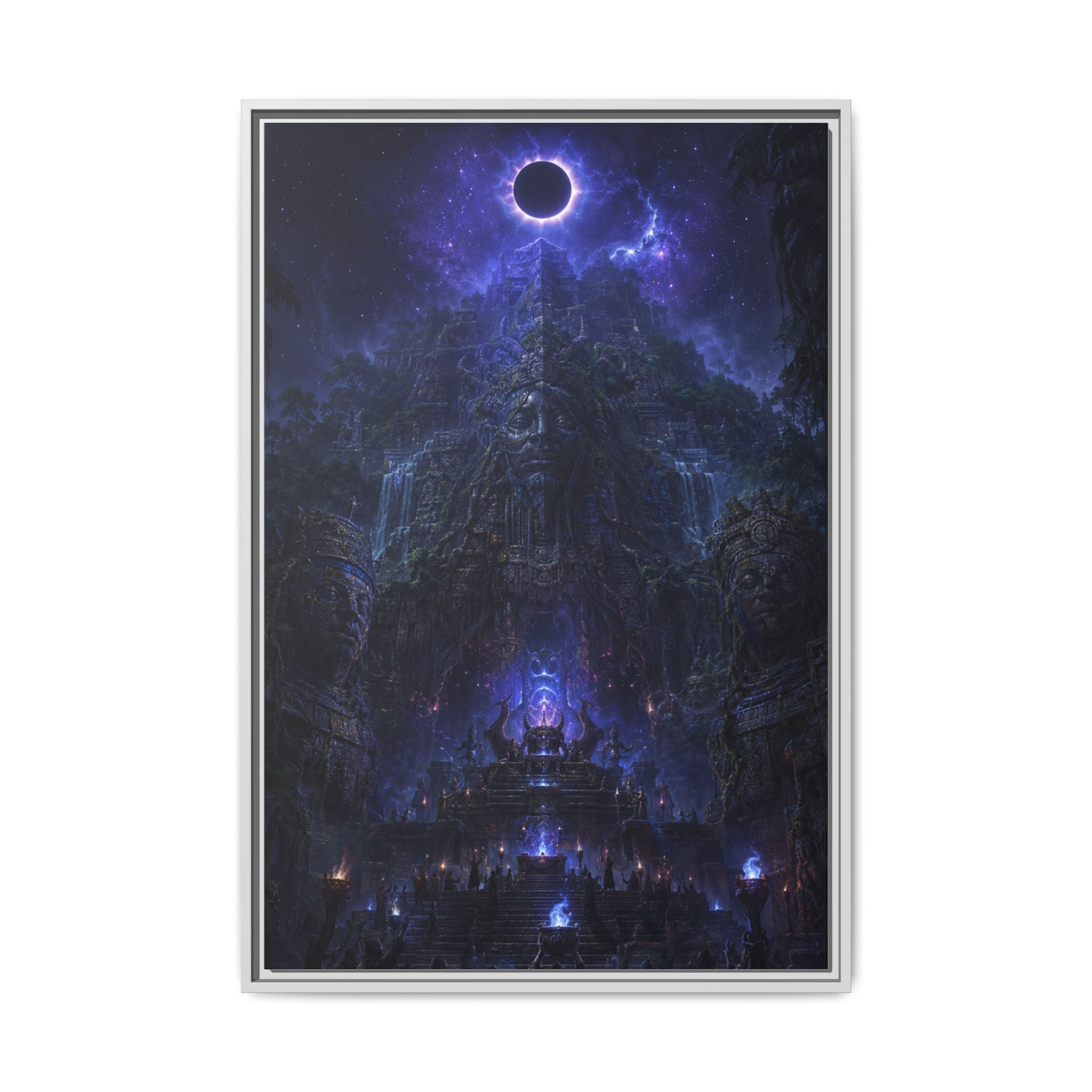 Dark Fantasy Canvas Print — Eclipse Over Mystic Citadel (Framed Matte)