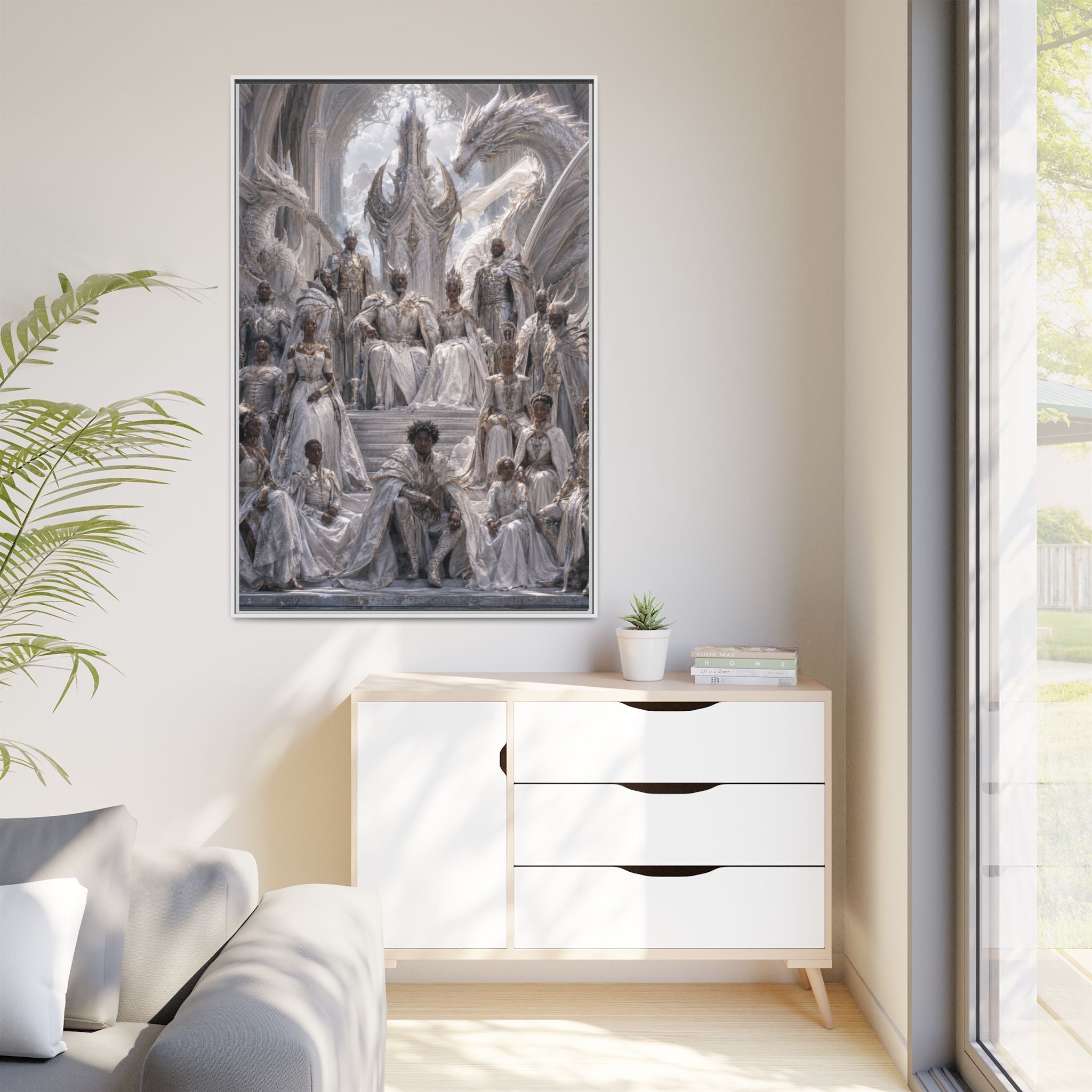Framed Matte Canvas — Regal Dragon Court Fantasy Art Print