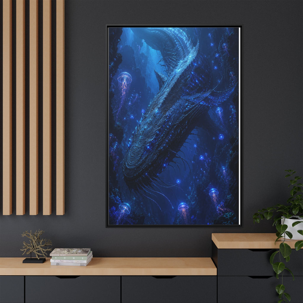 Framed Matte Canvas Art - Deep Sea Leviathan Fantasy Print