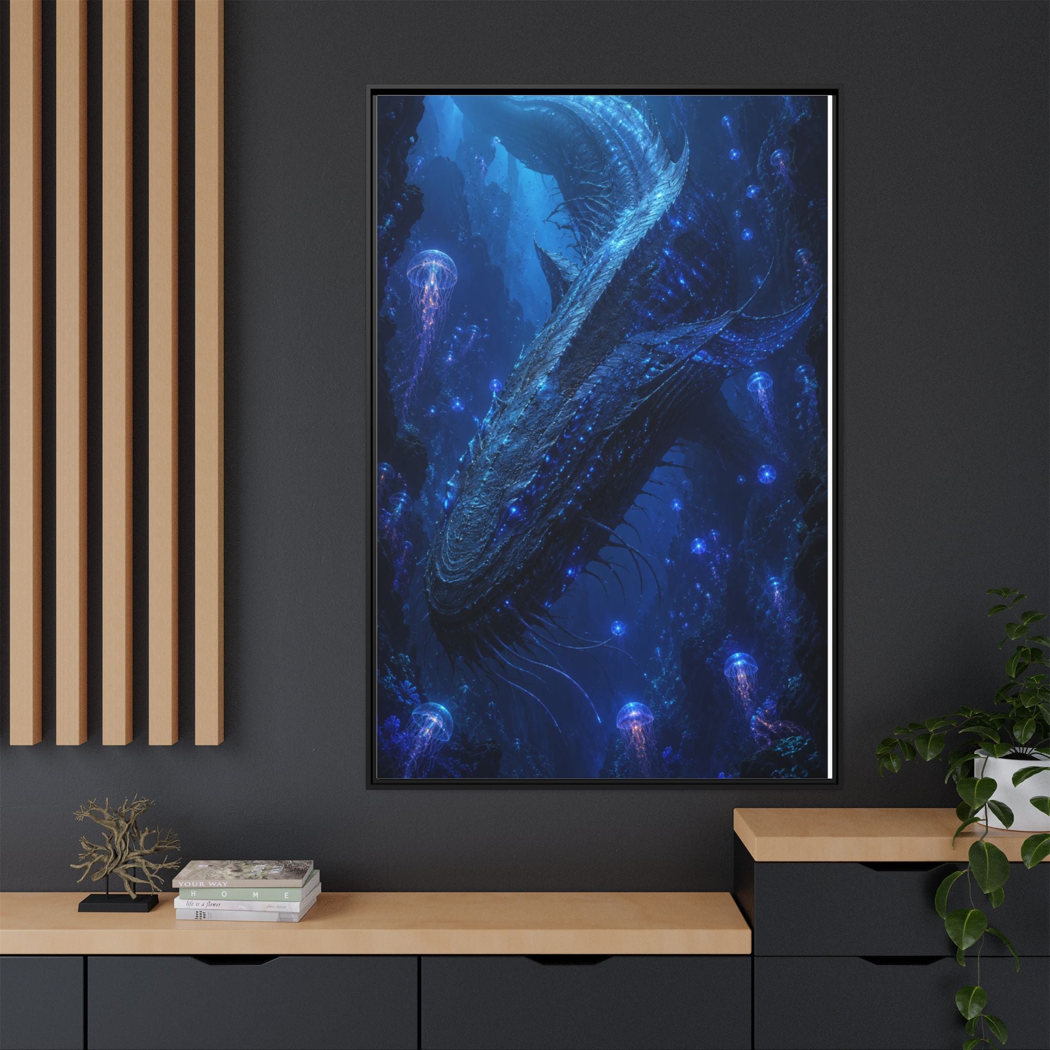 Framed Matte Canvas Art - Deep Sea Leviathan Fantasy Print