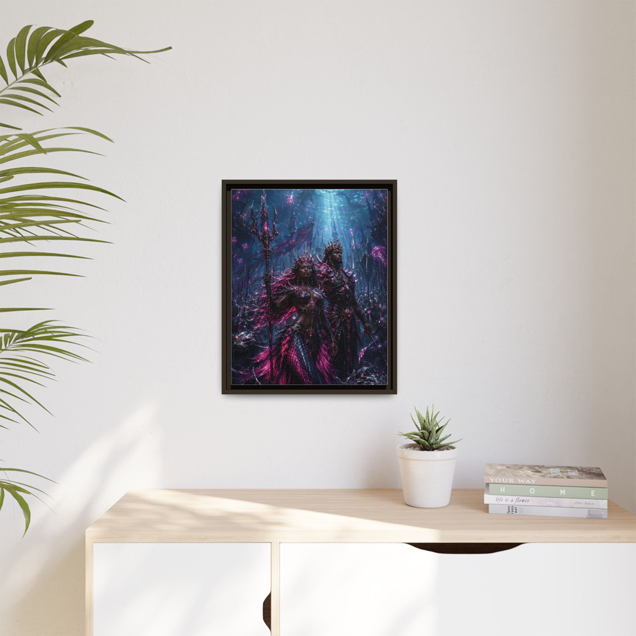 Framed Matte Canvas Print — Mystical Underwater King & Queen Artwork