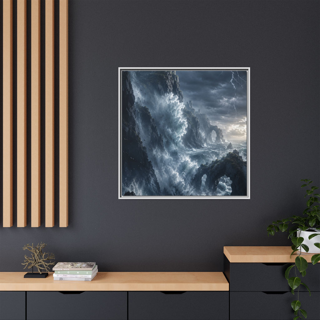 Framed Matte Canvas - Stormy Ocean Fantasy Wall Art