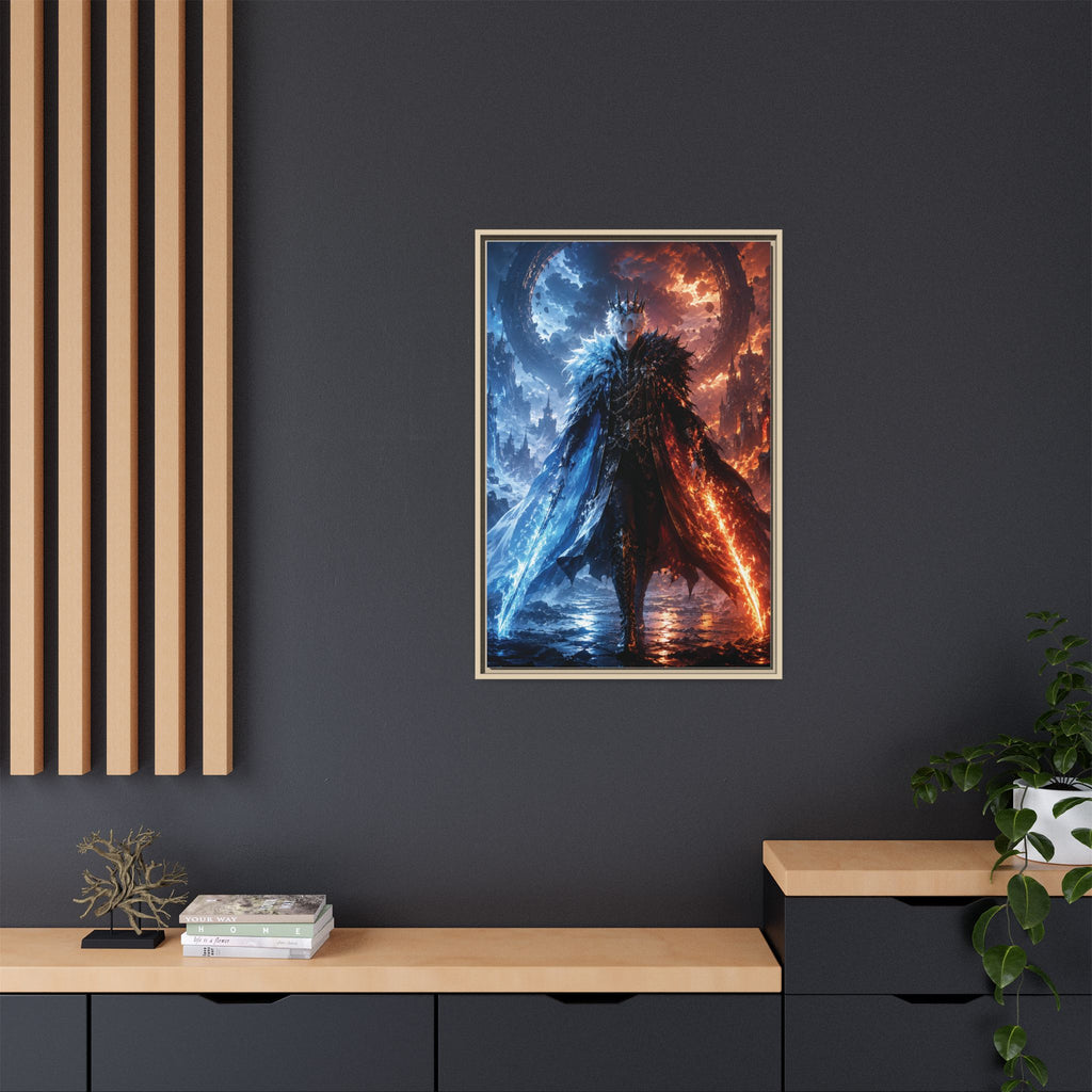 Framed Fantasy Canvas Print — Ice vs Fire Dark Knight Wall Art