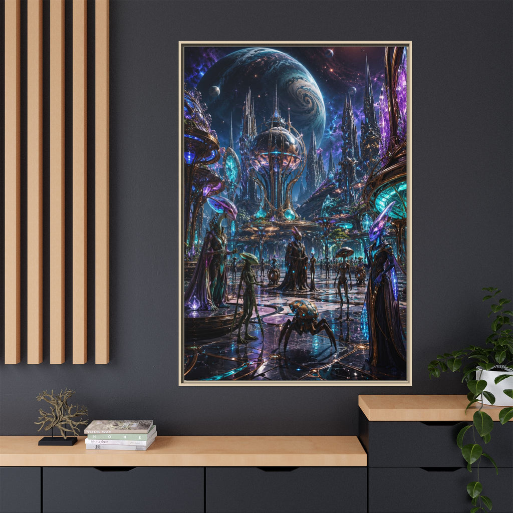 Framed Matte Canvas - Neon Sci‑Fi Cityscape Wall Art