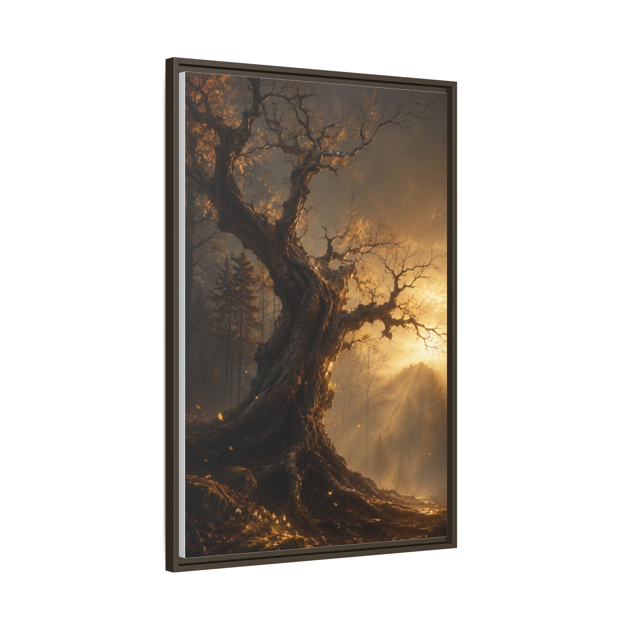 Framed Matte Canvas Art — Mystical Golden Forest Tree Print