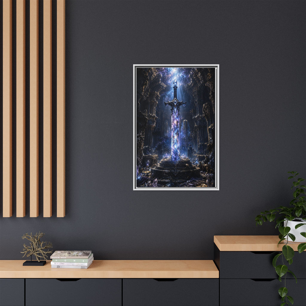 Framed Fantasy Sword Canvas — Mystical Glowing Blade Wall Art