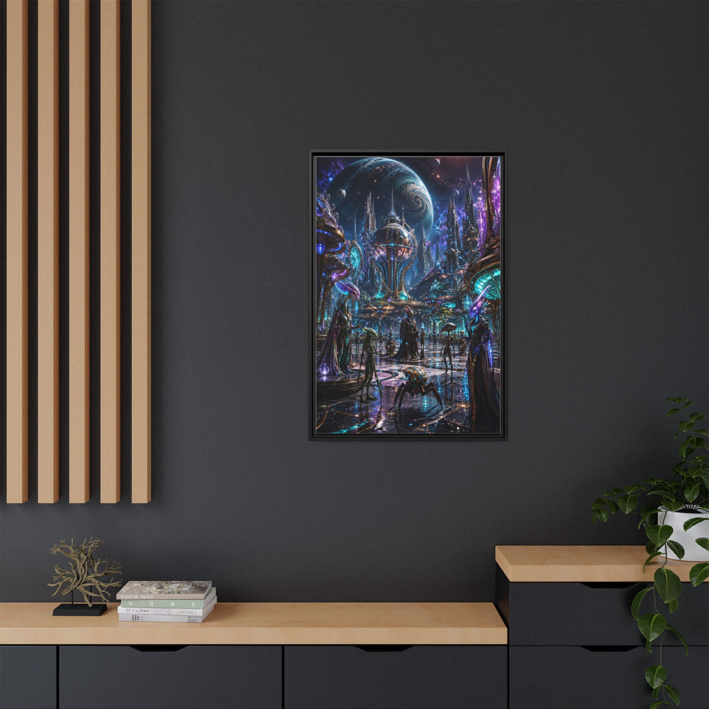 Framed Matte Canvas - Neon Sci‑Fi Cityscape Wall Art