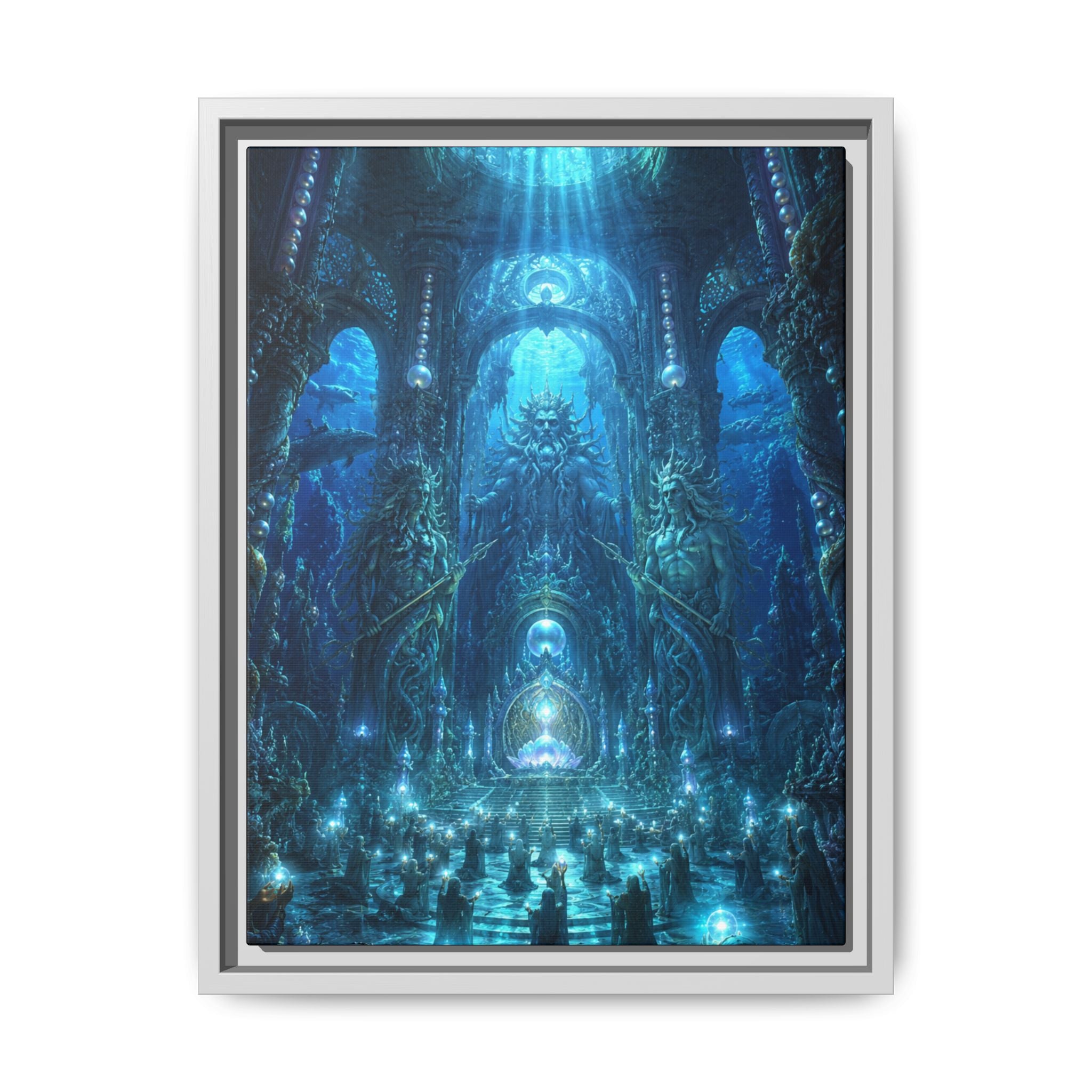 Fantasy Cathedral Fine Art Paper Print — Mystical Blue Ritual Artwork