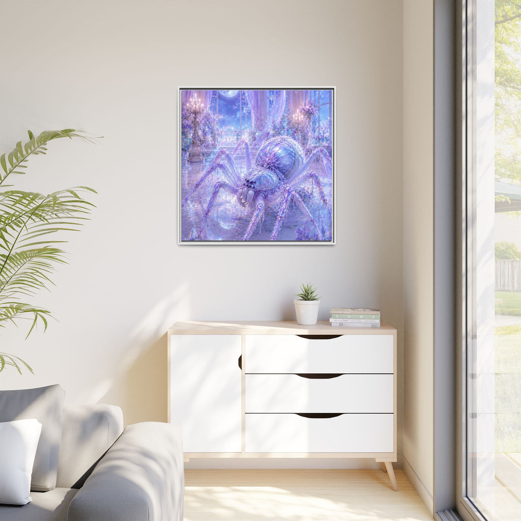 Moonlit Spider Fantasy Canvas Print — Lavender Enchanted Wall Art (Framed)