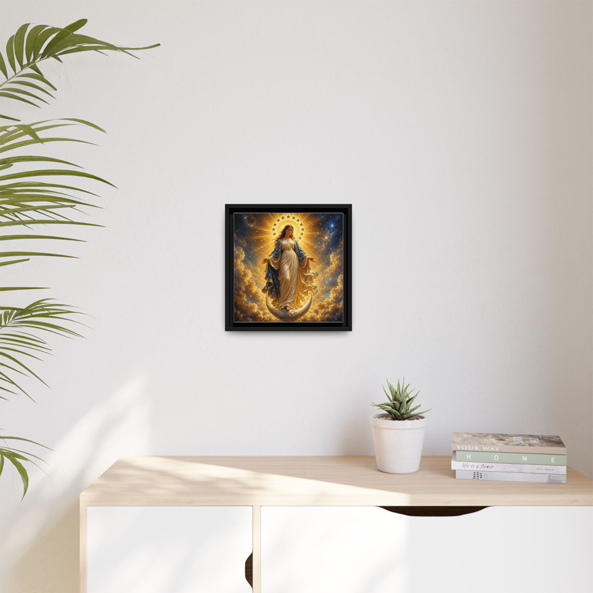 Madonna and Childlike Grace Framed Matte Canvas – Radiant Virgin Mary Wall Art