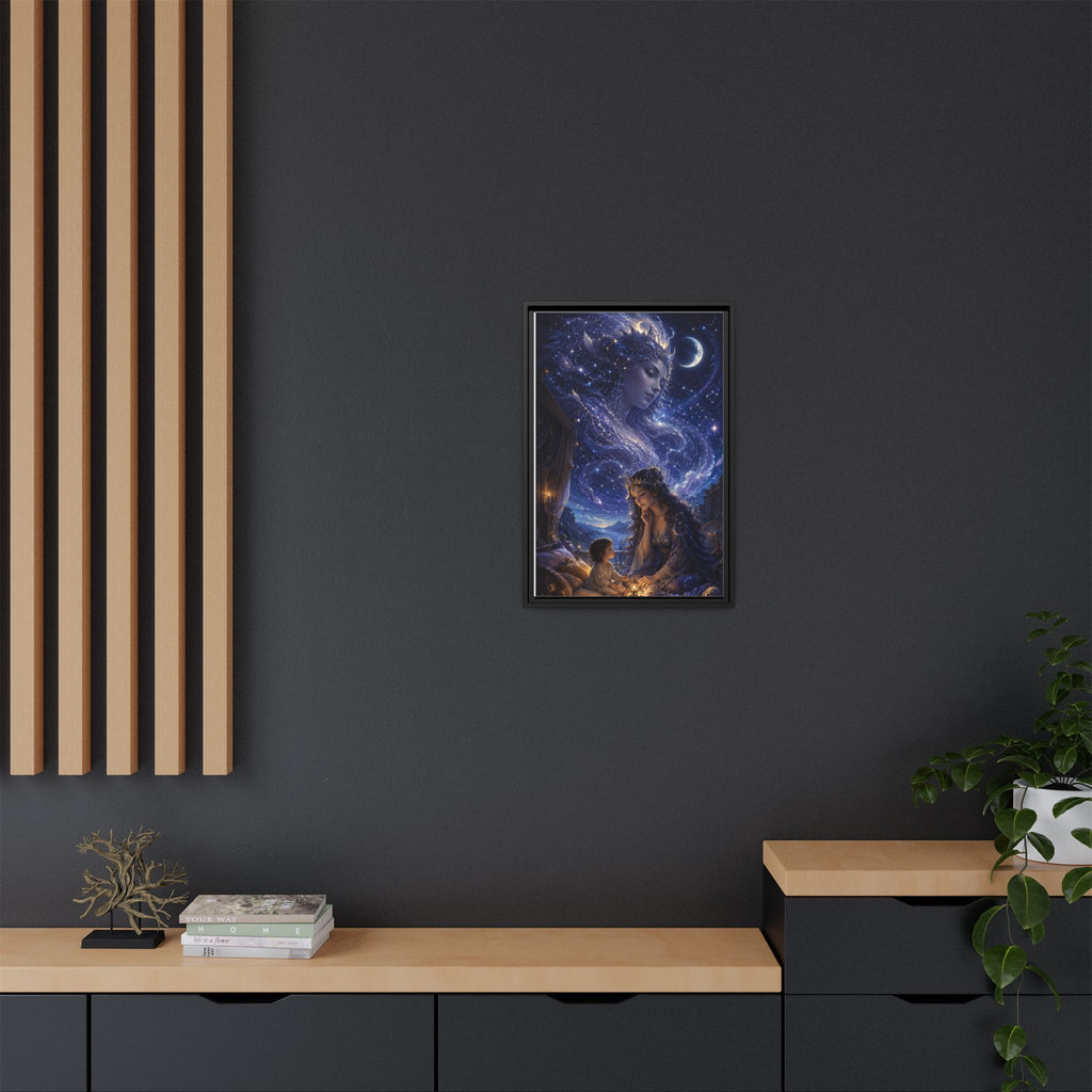 Framed Matte Canvas — Mystical Moon Mother & Child Nightscape Wall Art