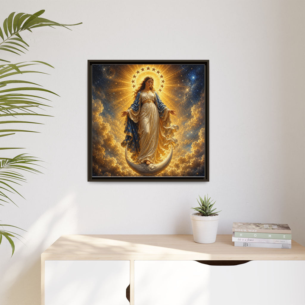 Madonna and Childlike Grace Framed Matte Canvas – Radiant Virgin Mary Wall Art