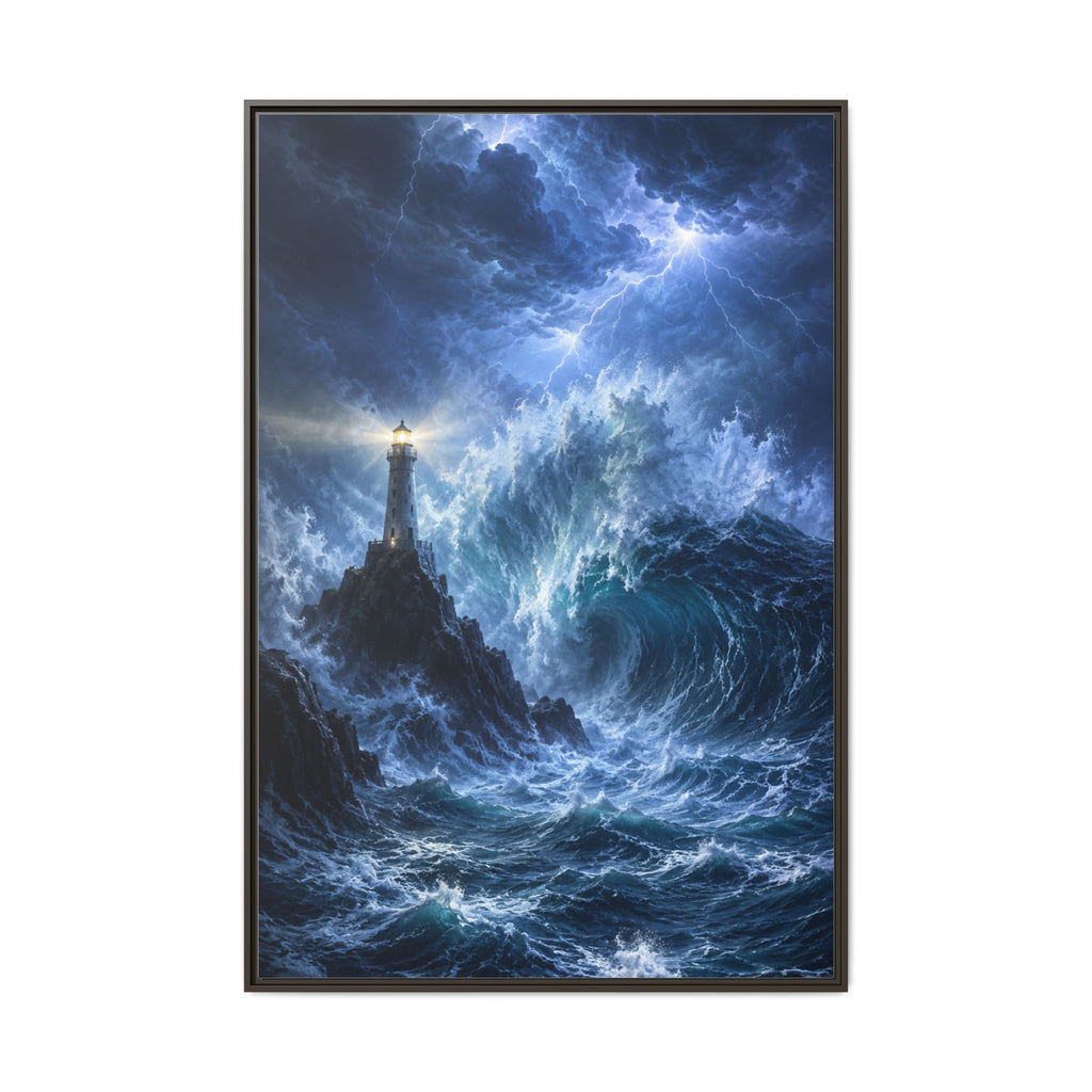 Framed Matte Canvas – Stormy Lighthouse Ocean Print