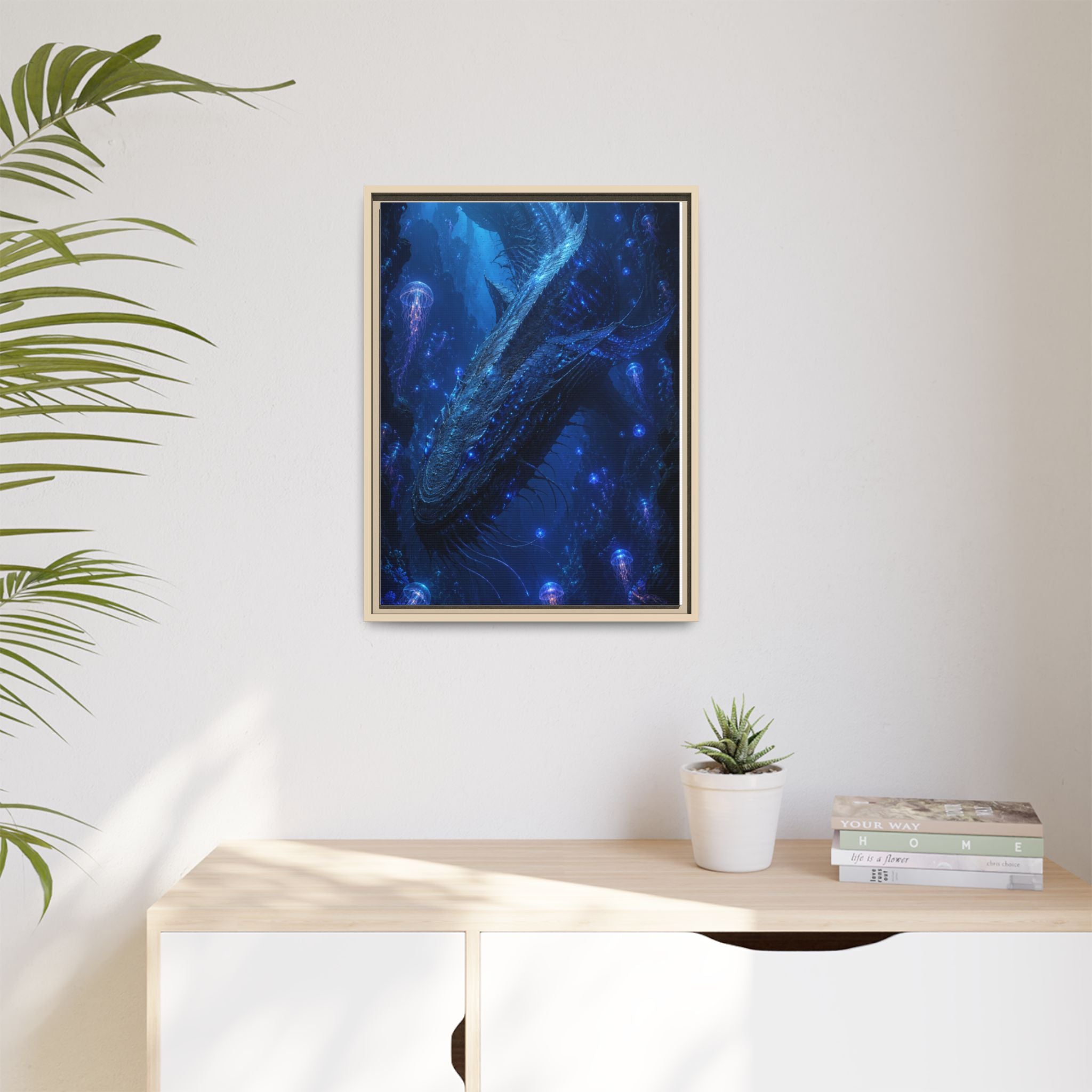 Framed Matte Canvas Art - Deep Sea Leviathan Fantasy Print