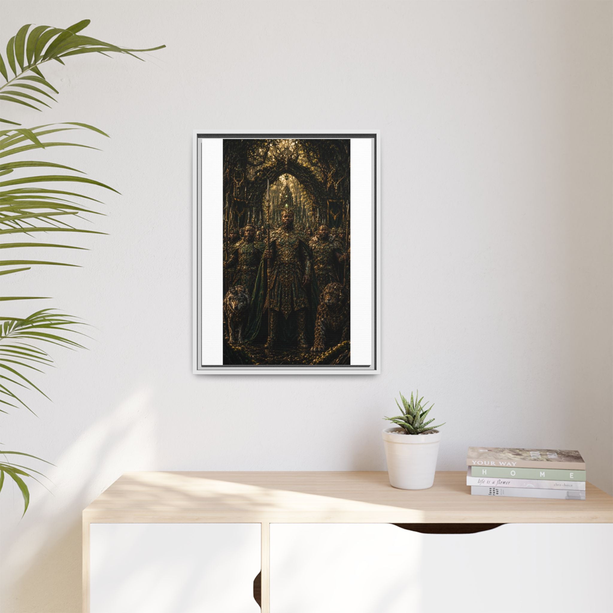 Framed Matte Canvas — Regal Fantasy King in Ornate Armor