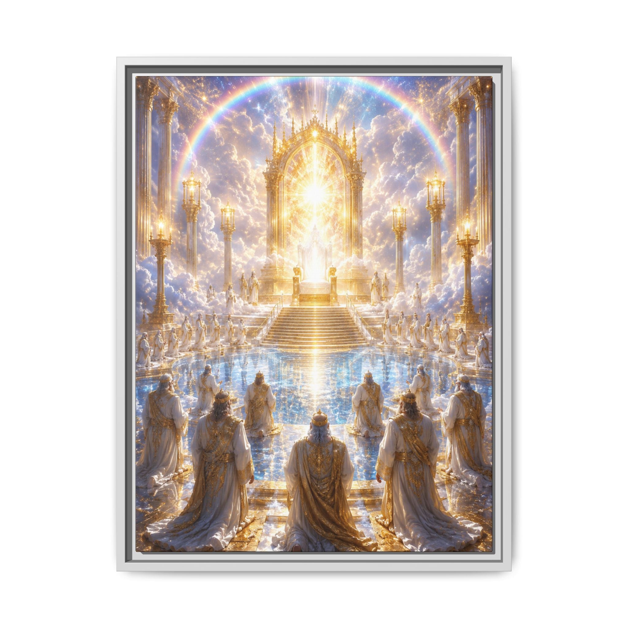 Heavenly Throne Room Matte Fine Art Paper Print — Golden Angelic Realm Wall Art