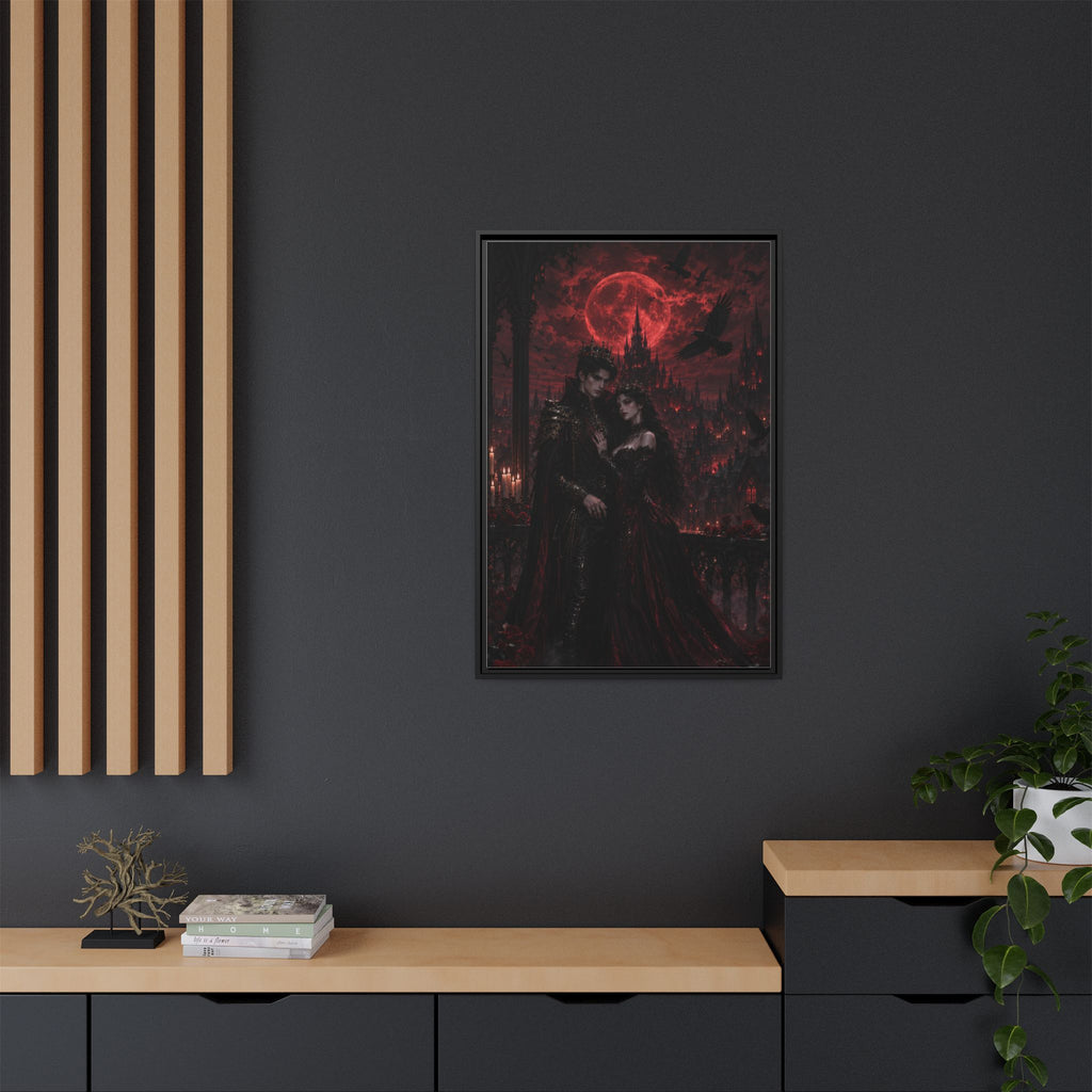 Vampire Lovers Matte Framed Canvas — Gothic Red Moon Wall Art