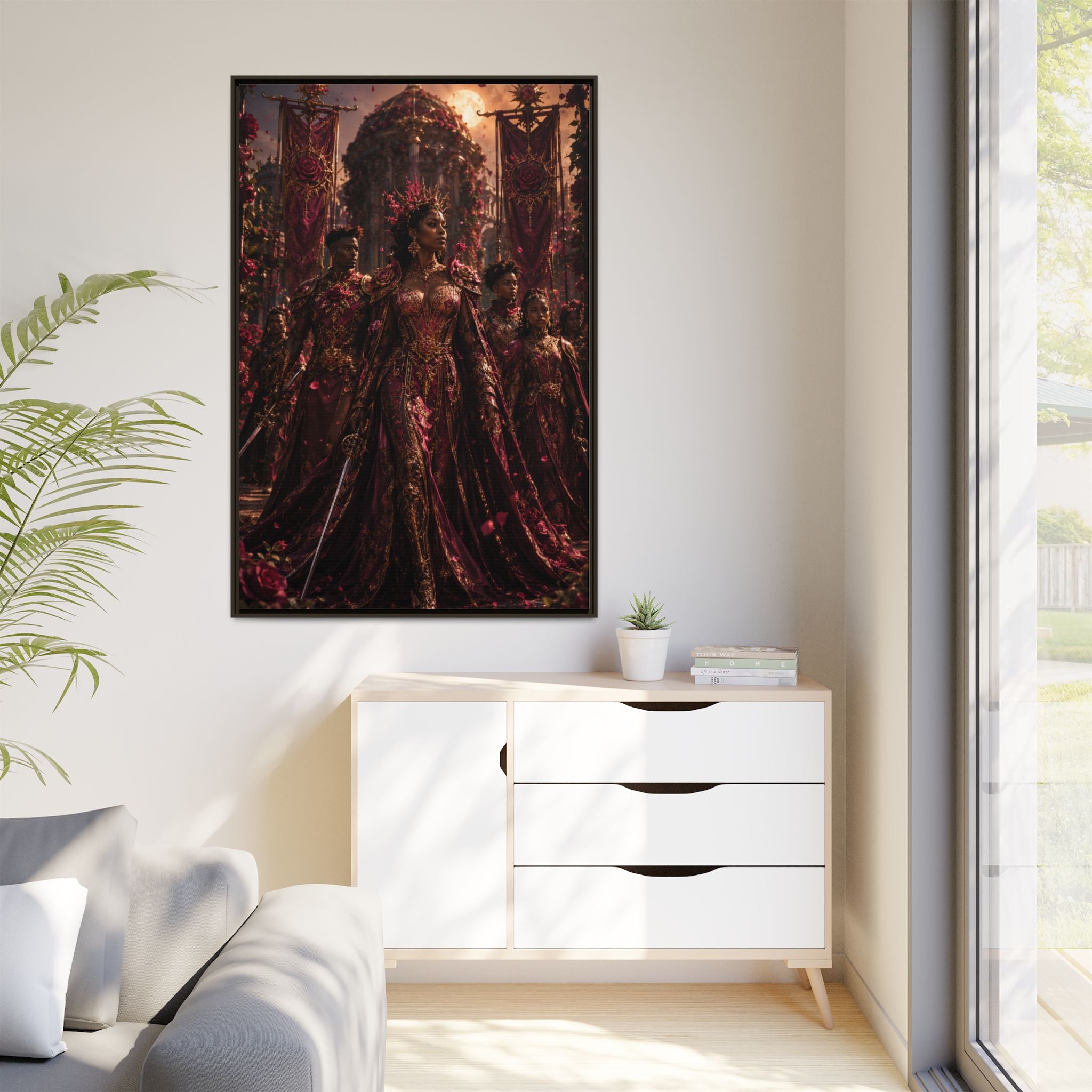 Framed Matte Canvas Art — Regal Fantasy Queen Portrait